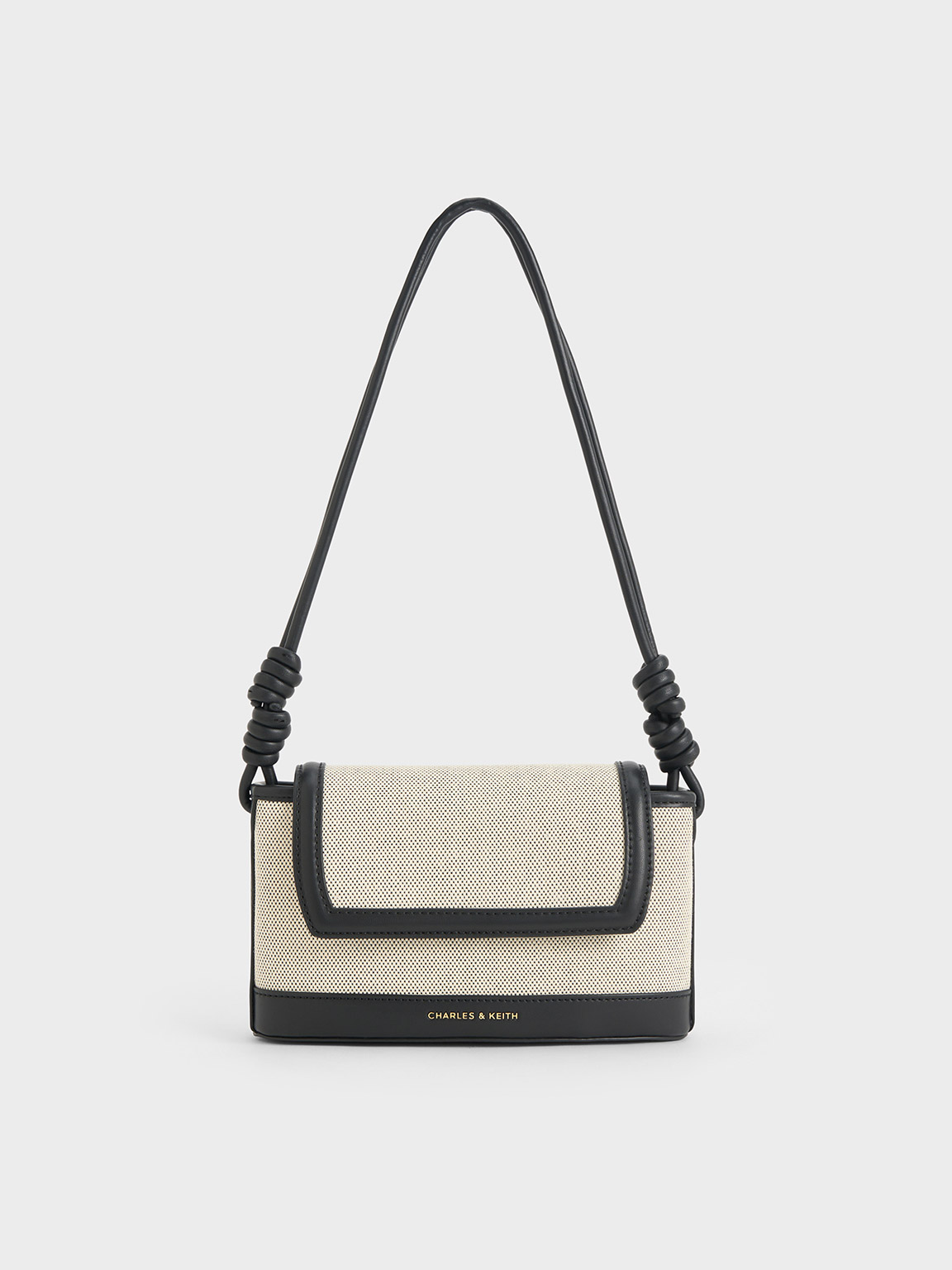 Shop Charles & Keith Sabine Canvas Knotted-strap Bag In Black