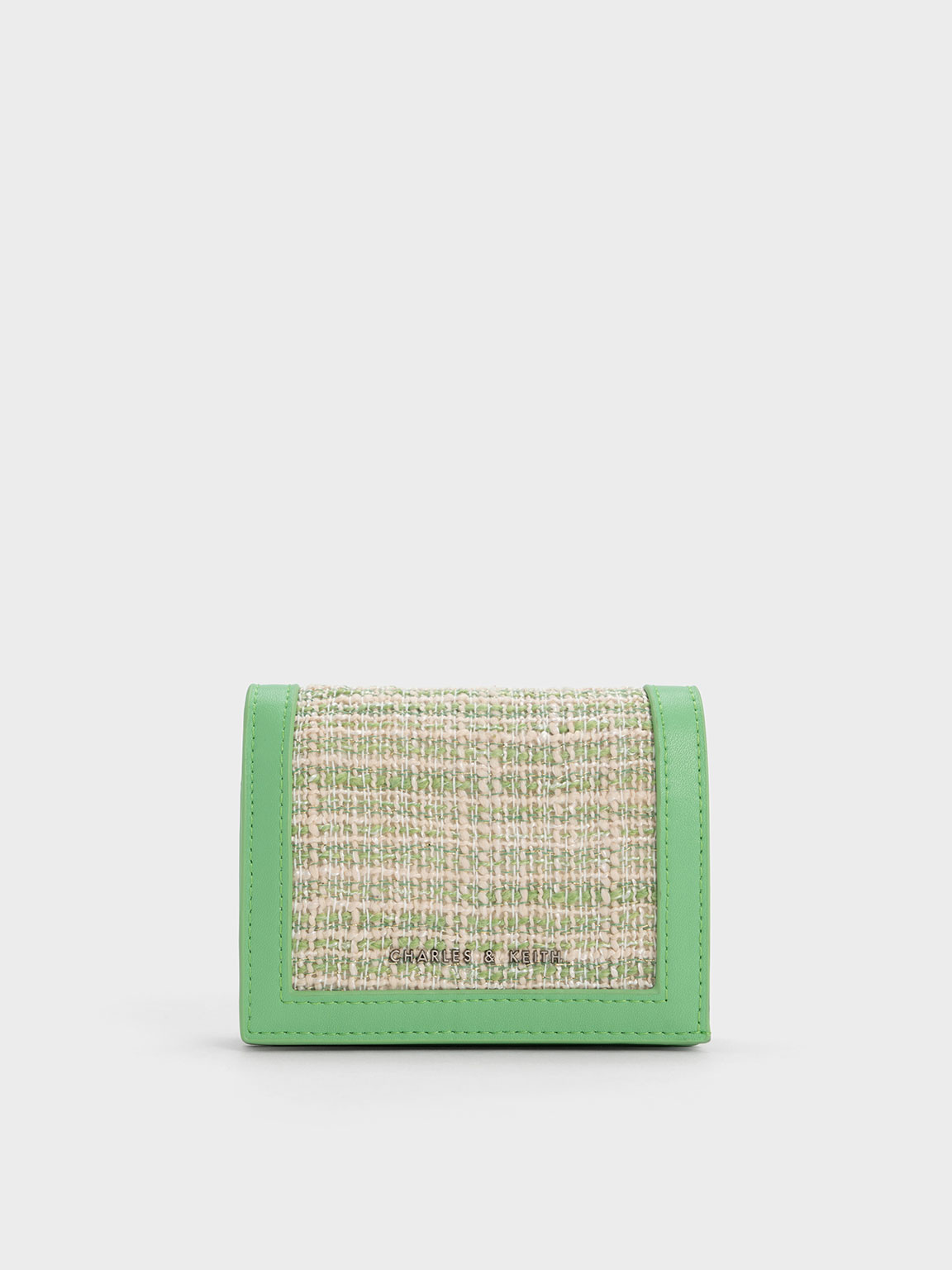 Charles & Keith Tweed Snap Button Mini Short Wallet In Green