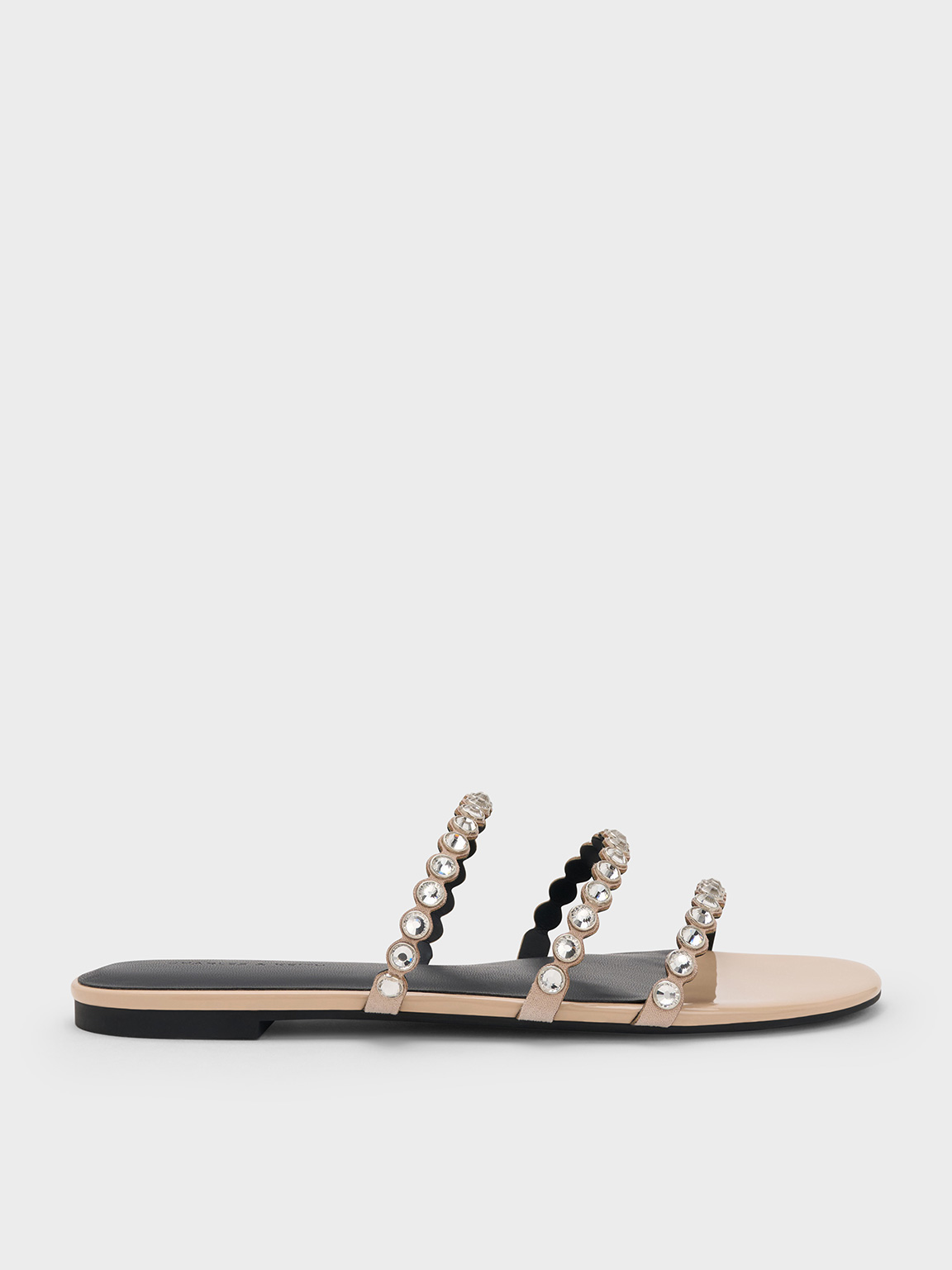 Charles & Keith - Crystal-embellished Triple-strap Sandals In Nude