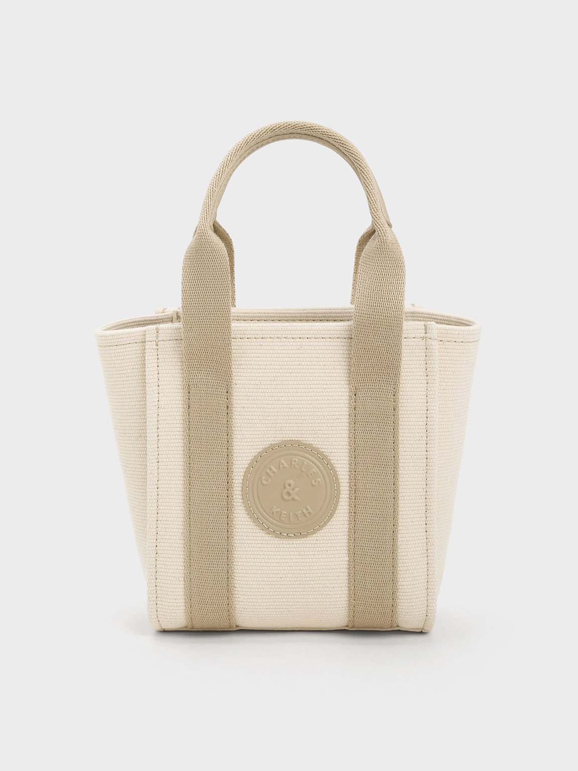 Charles & Keith Canvas Contrast-trim Tote Bag In Taupe
