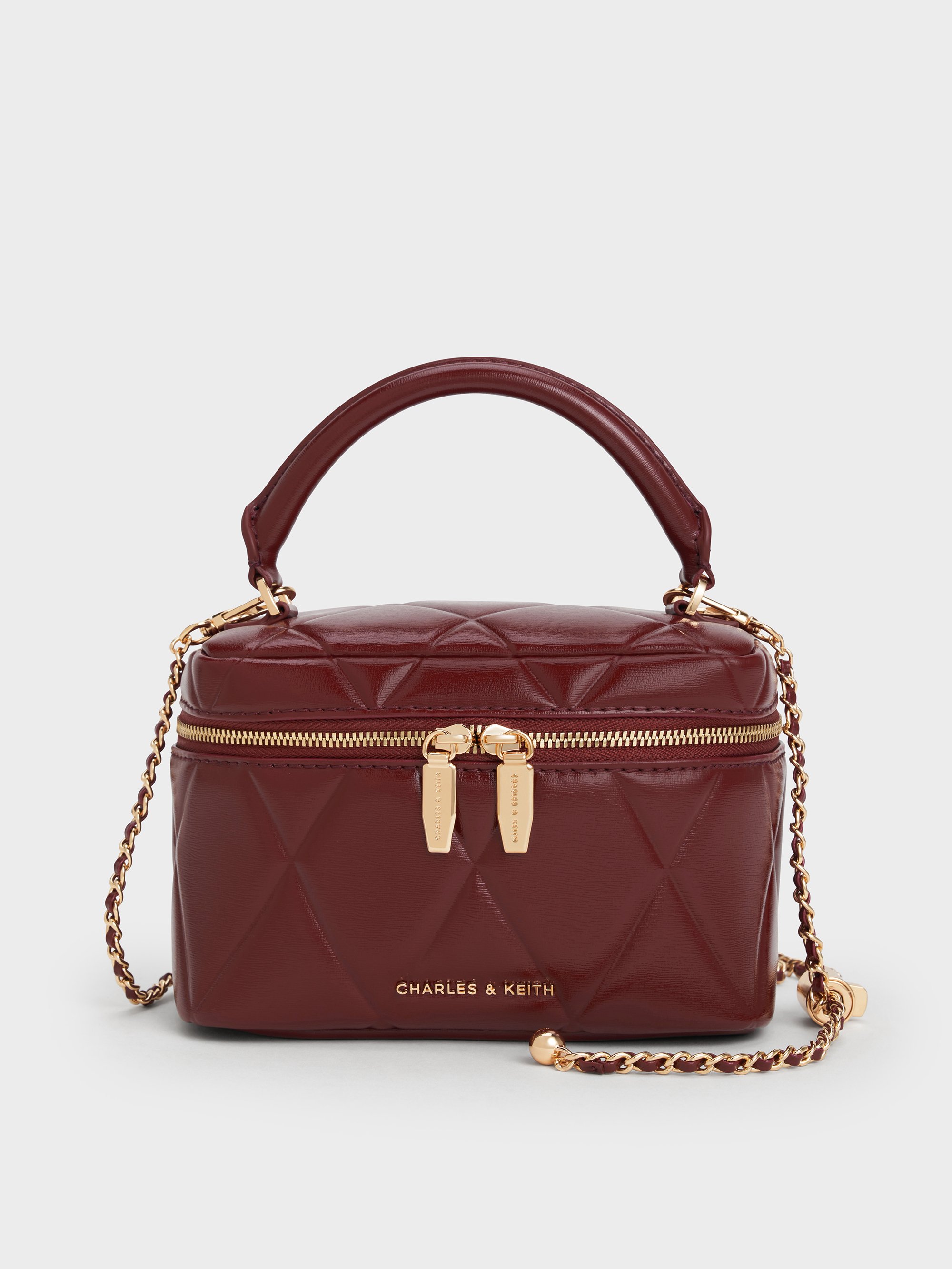 Charles & Keith - Arwen Quilted Top Handle Vanity Bag In Burgundy
