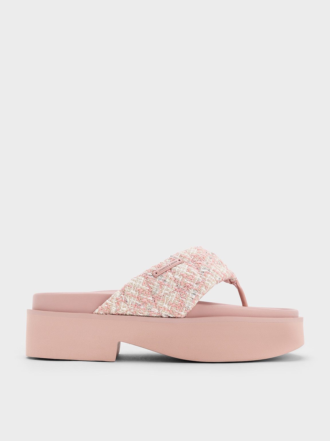Charles & Keith Tweed V-strap Platform Thong Sandals In Light Pink