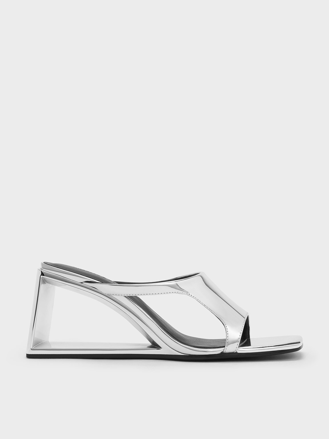 Silver Xeli Metallic Triangle-Heel Mules - CHARLES & KEITH KR