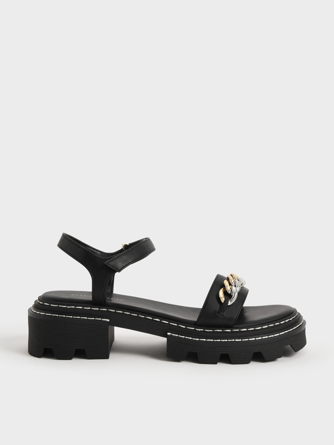 Black Chain-Link Contrast-Trim Sandals - CHARLES u0026 KEITH SG