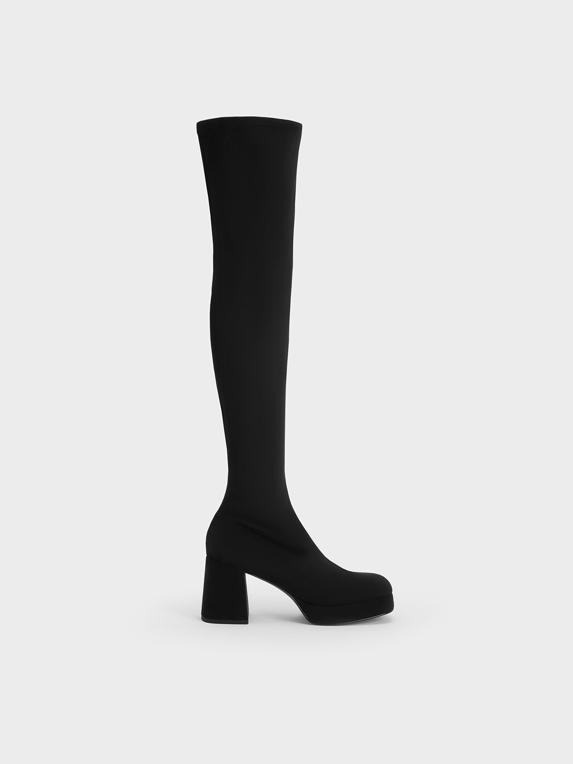 Charles & Keith Evie Textured Platform Thigh-high Boots In Black Textured