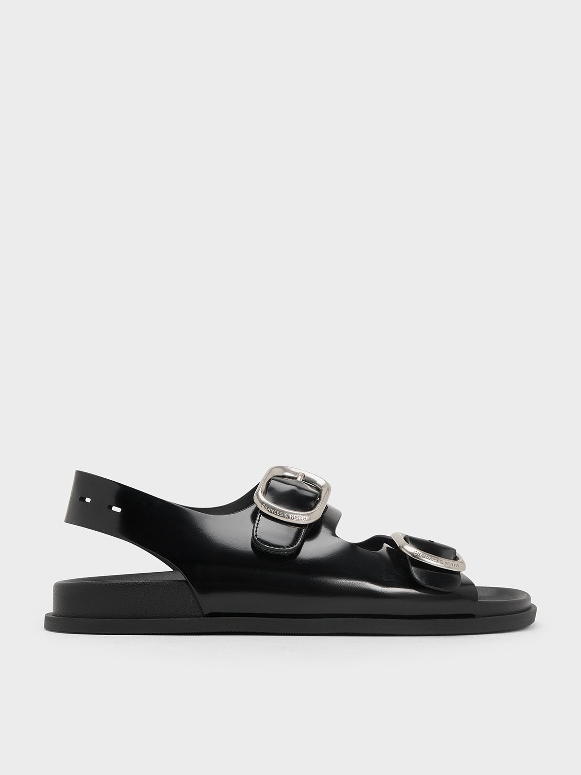 CHARLES&KEITH llic Buckled Slingback Sandals/送料込 Black Box Buckled Double-Strap Slingback Sandals - CHARLES