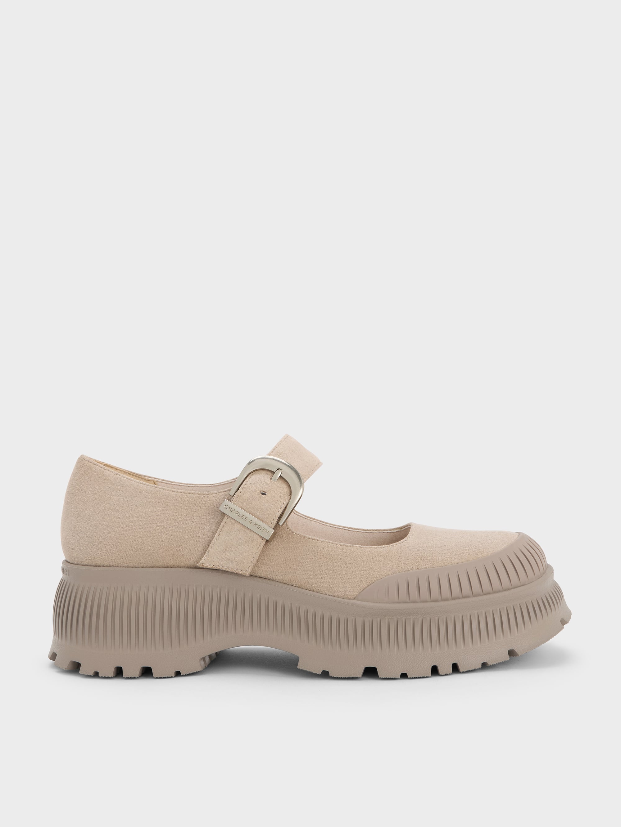 Darra Faux Suede Platform Mary Janes - Beige - CHARLES & KEITH US