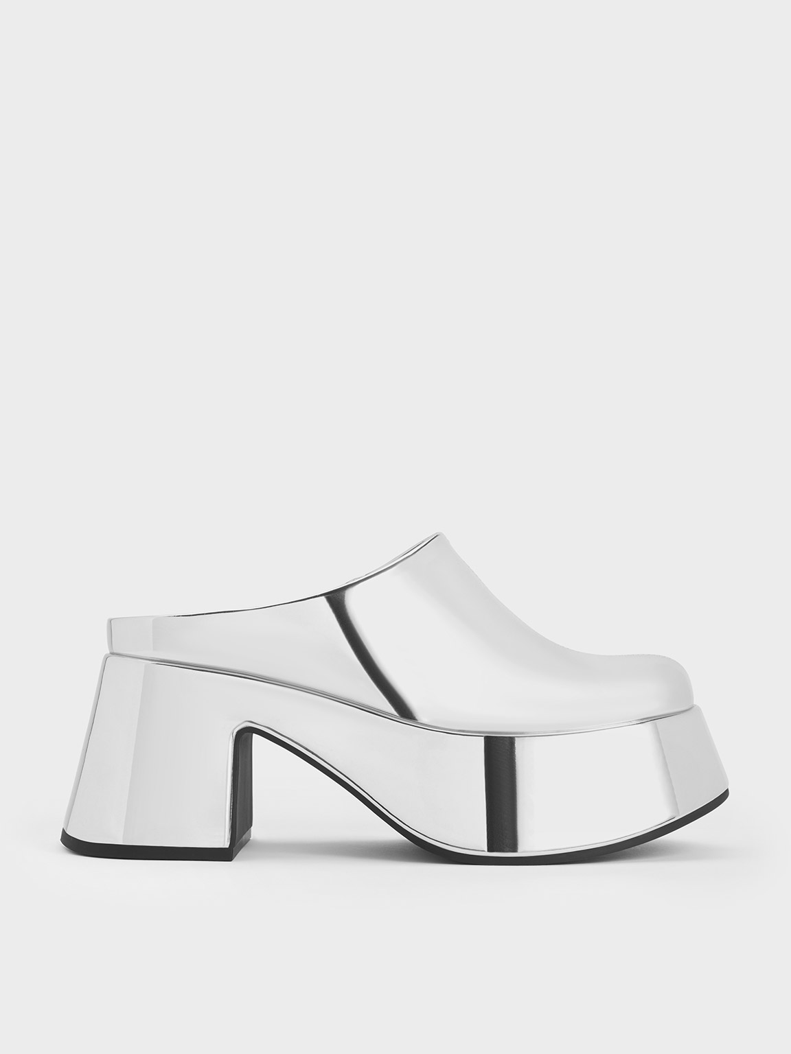 Silver Rubina Metallic Platform Mules - CHARLES & KEITH KR