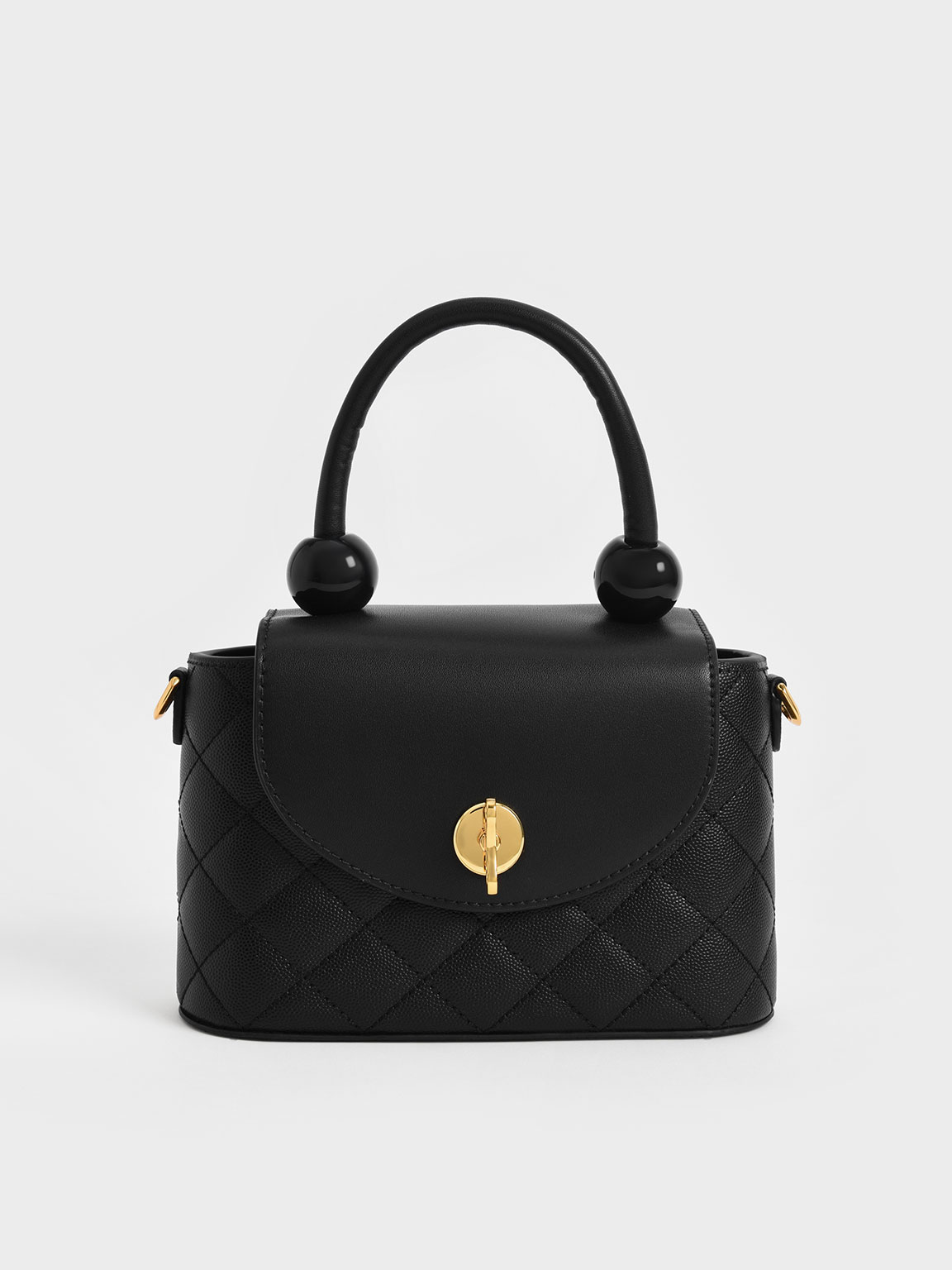 Black Round Quilted Top Handle Bag - CHARLES & KEITH US