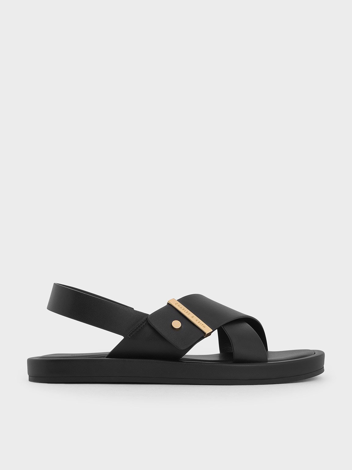 Charles & Keith Crossover-strap Slingback Sandals In Black