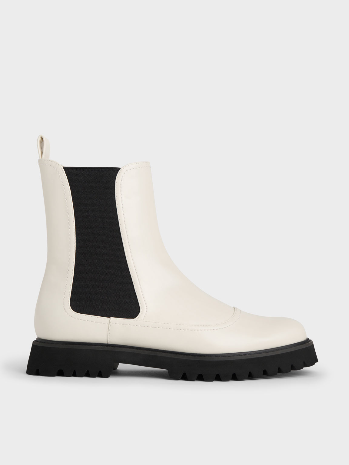 Charles & Keith Ridged-sole Chelsea Boots In Chalk