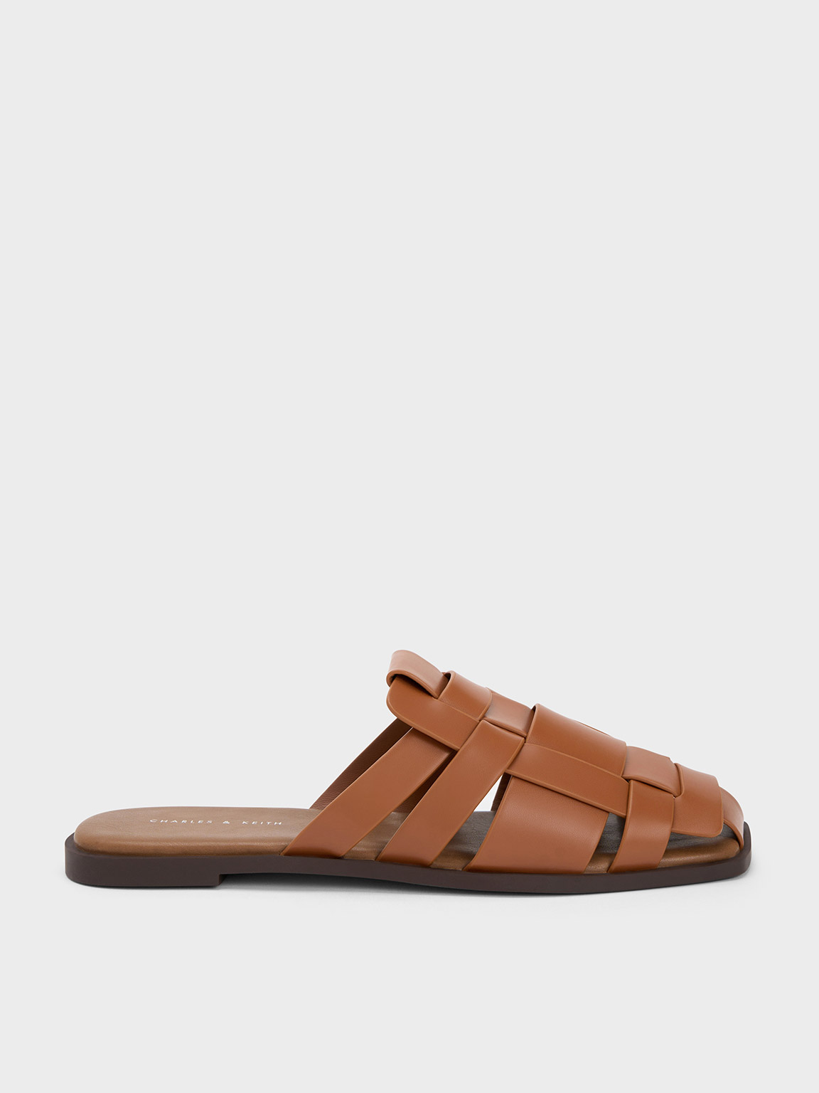 Charles & Keith Woven Flat Mules In Cognac