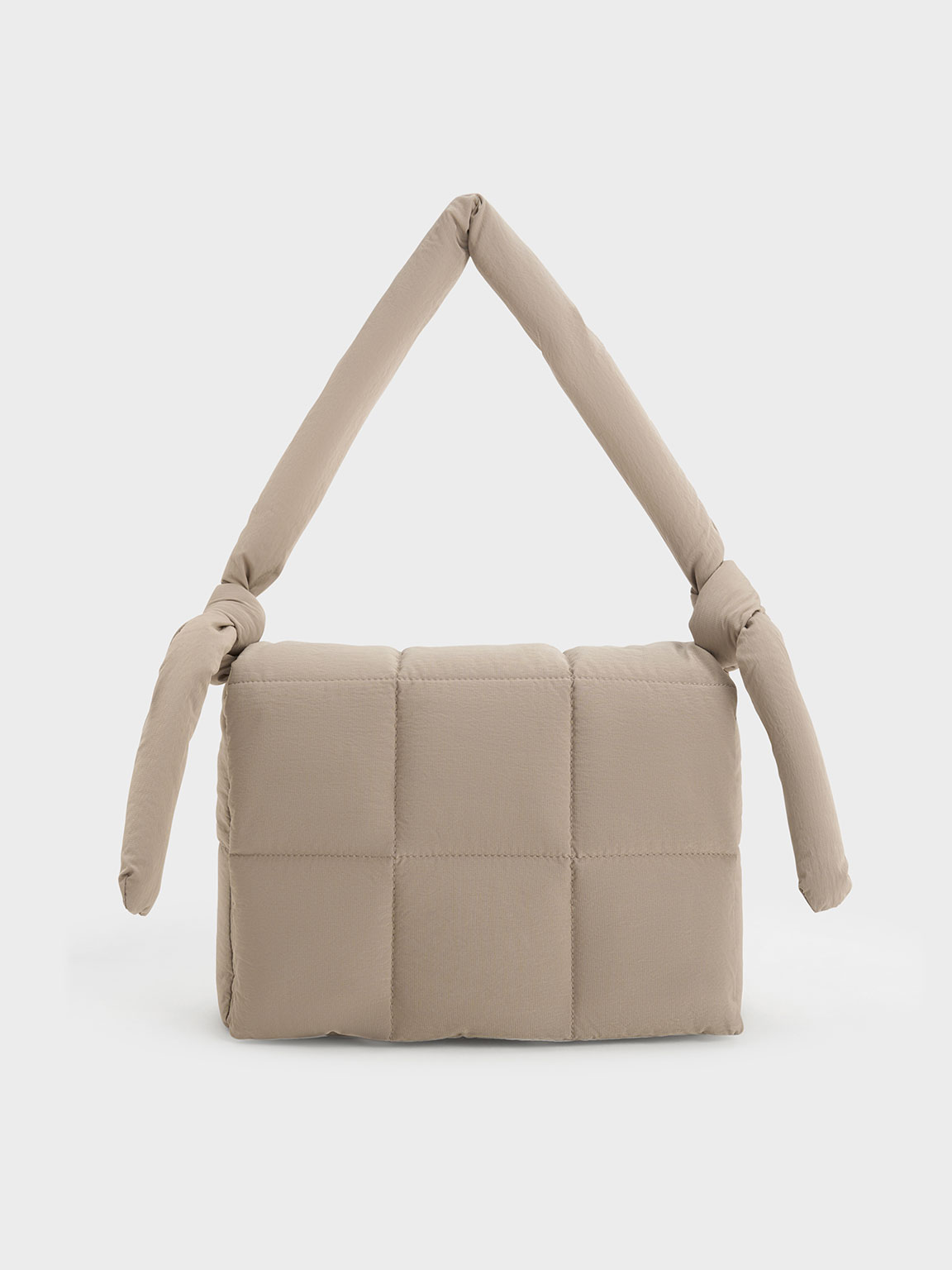 on The Go Quilted Flap Over Shoulder Bag - Taupe