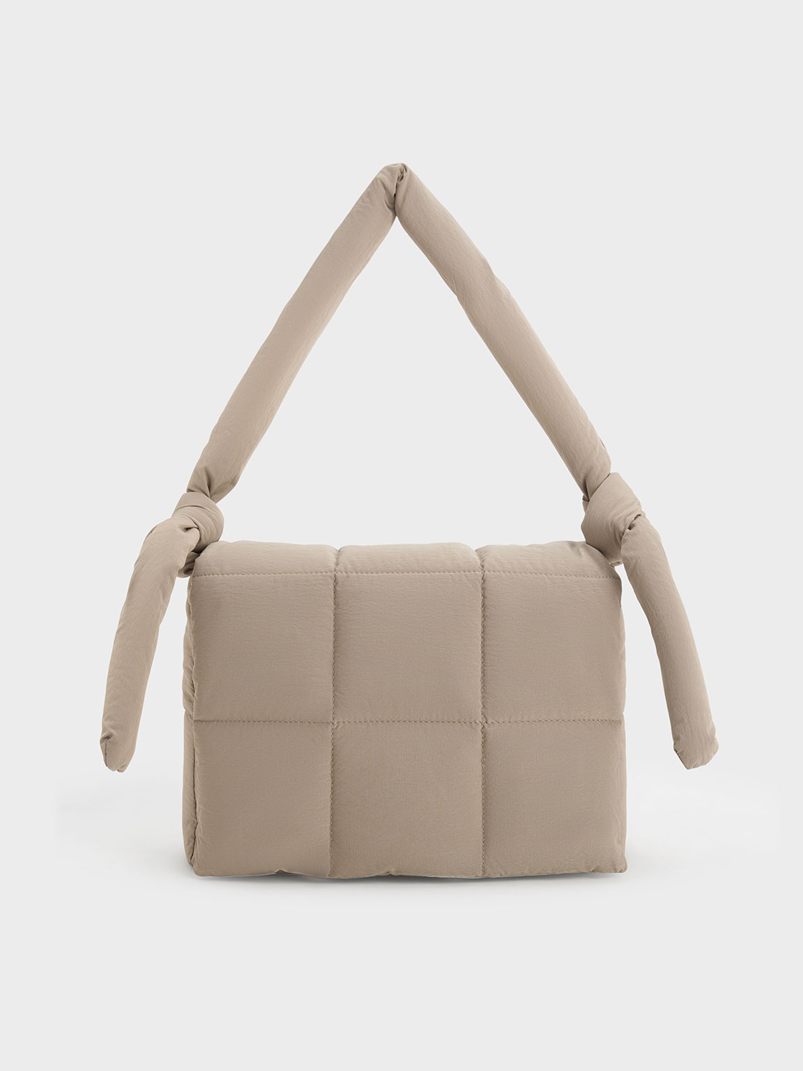 Taupe Errya Nylon Quilted Puffy Crossbody Bag - CHARLES & KEITH