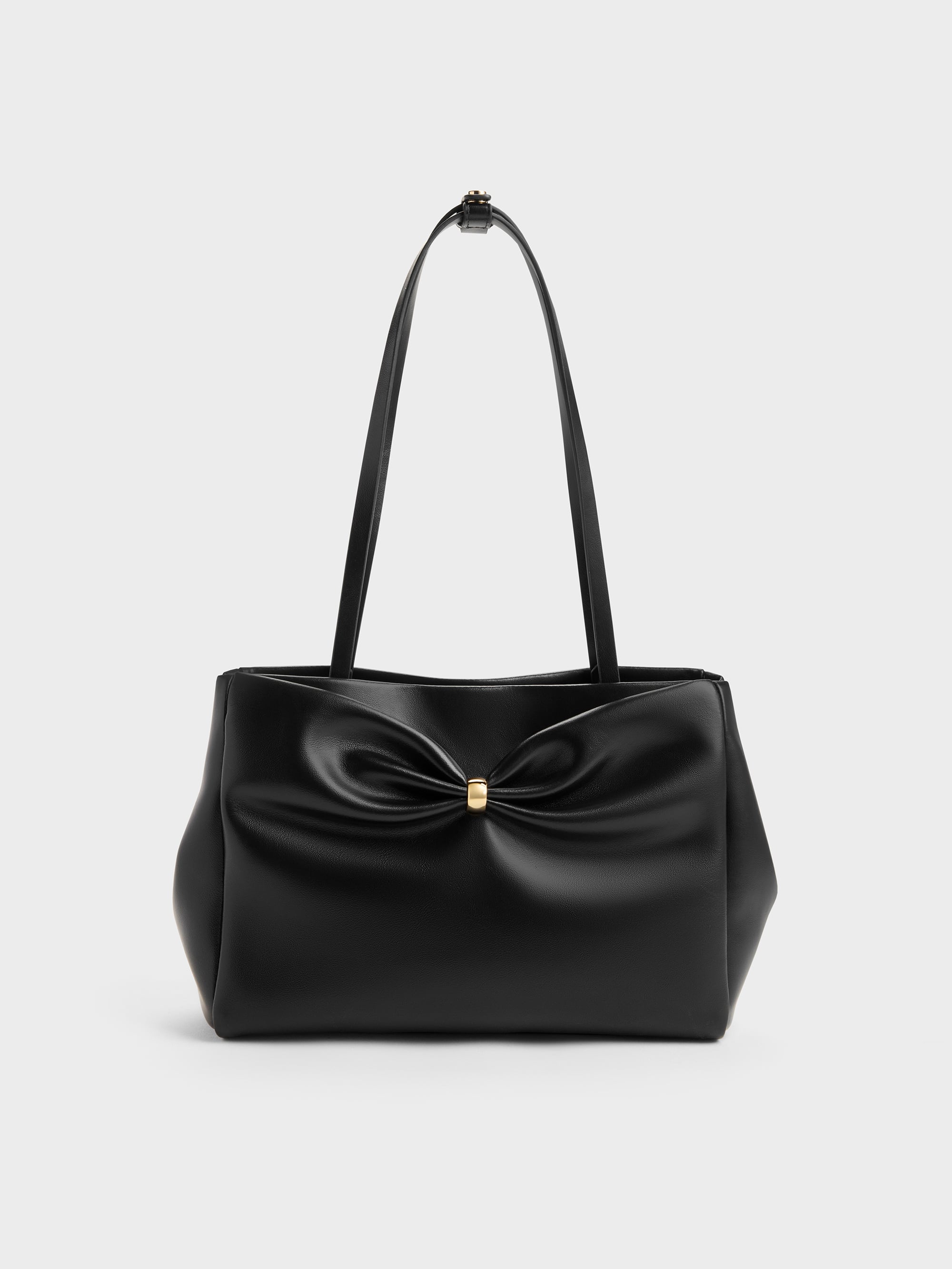 Halsey Ruched Tote Bag - Black - CHARLES & KEITH TW