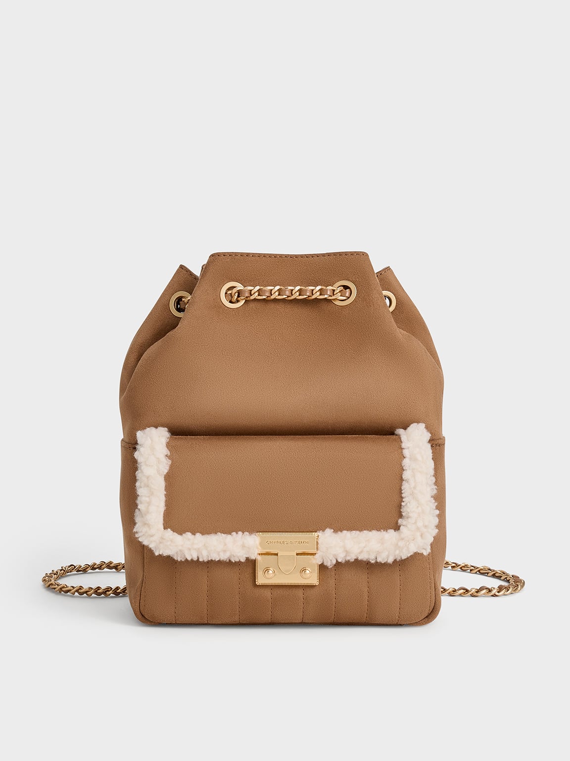 はぐ❁⃘*.゜(SKIN/ スキン) Reversible Bag ブラウン Donna Faux Suede Fur-Trim Backpack - Tan - CHARLES & KEITH KR