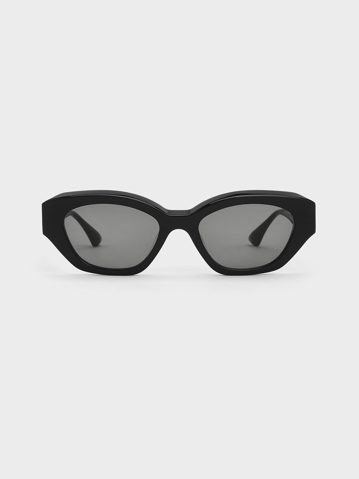 Charles & Keith Recycled Acetate Geometric-frame Cateye Sunglasses In Black