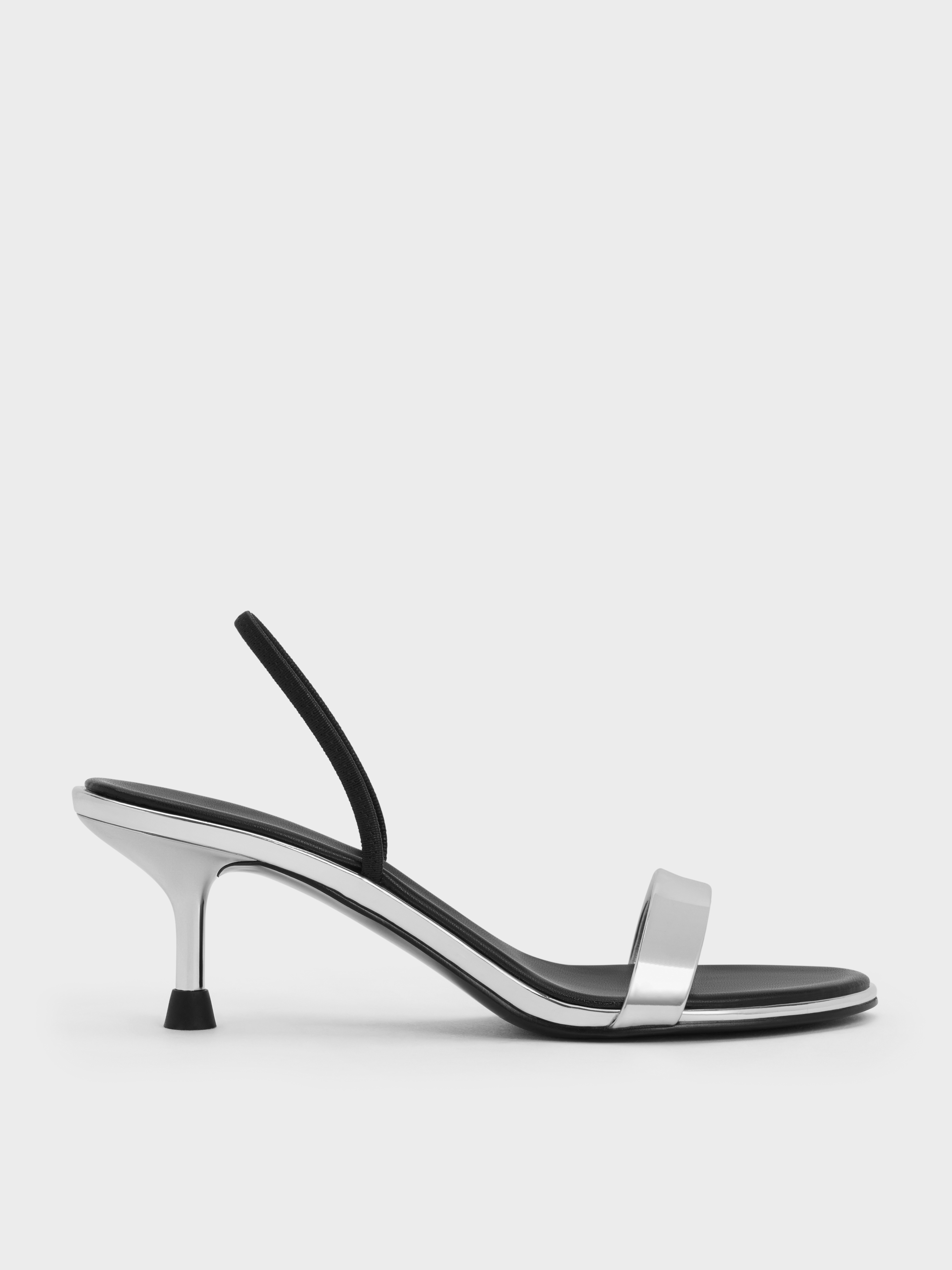 Silver Metallic Strap Kitten-Heel Slingback Pumps - CHARLES & KEITH AU