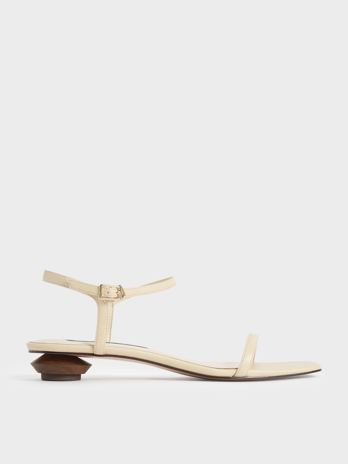 Chalk Sculptural Heel Ankle Strap Sandals - CHARLES & KEITH