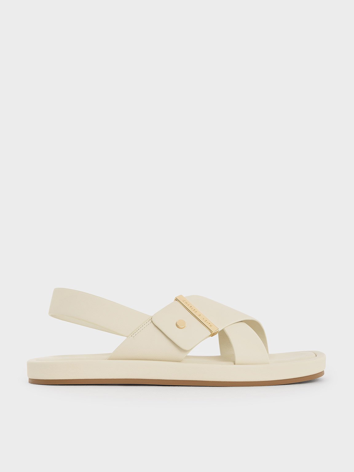 Charles & Keith Crossover-strap Slingback Sandals In Chalk