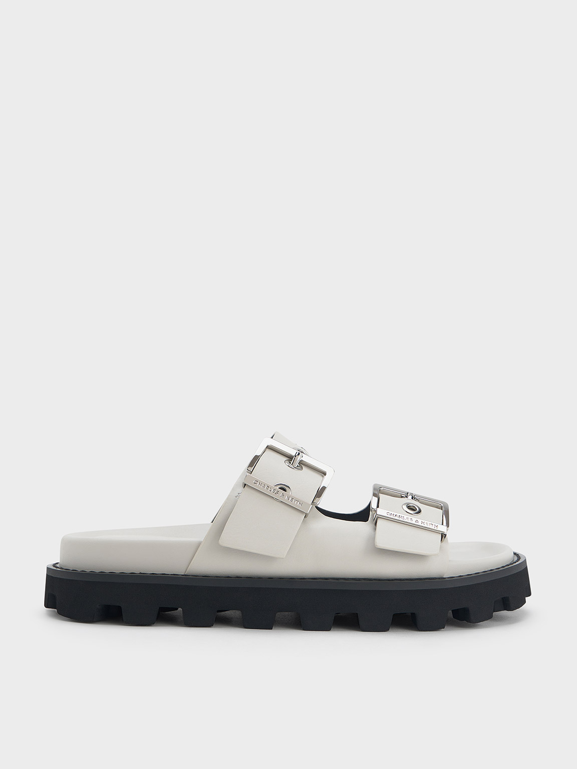 Charles & Keith Trill Grommet Double-strap Sandals In White