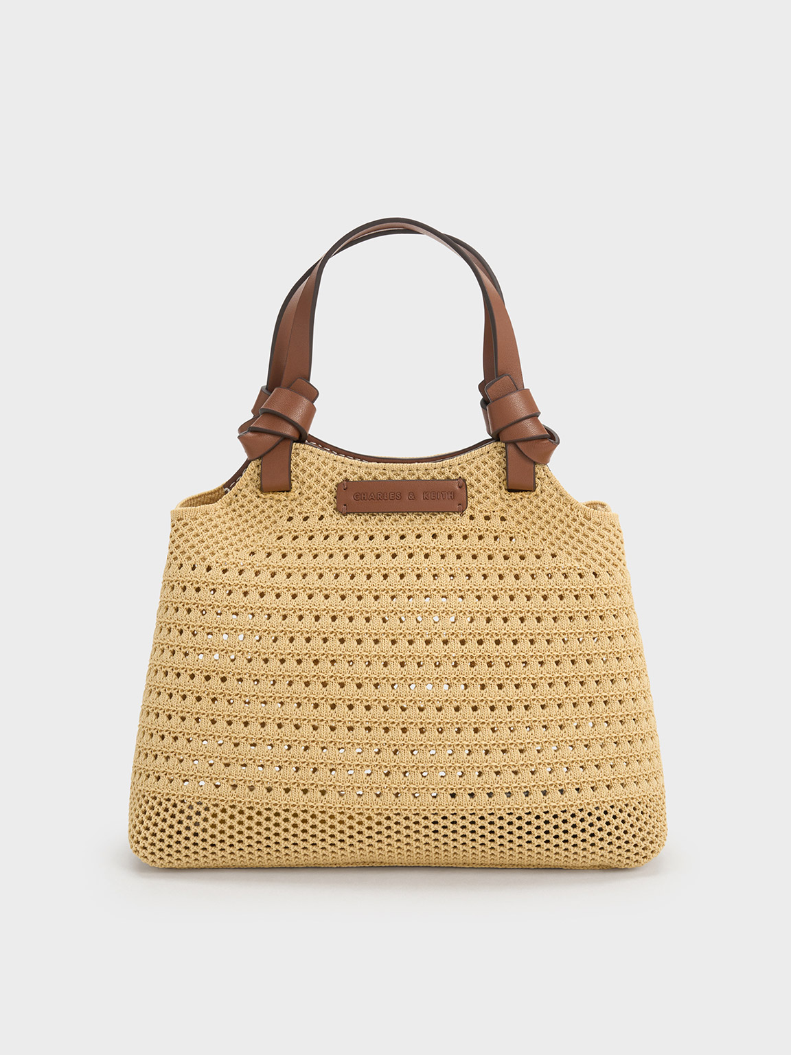 Beige Ida Knotted Handle Knitted Tote Bag - CHARLES & KEITH PH