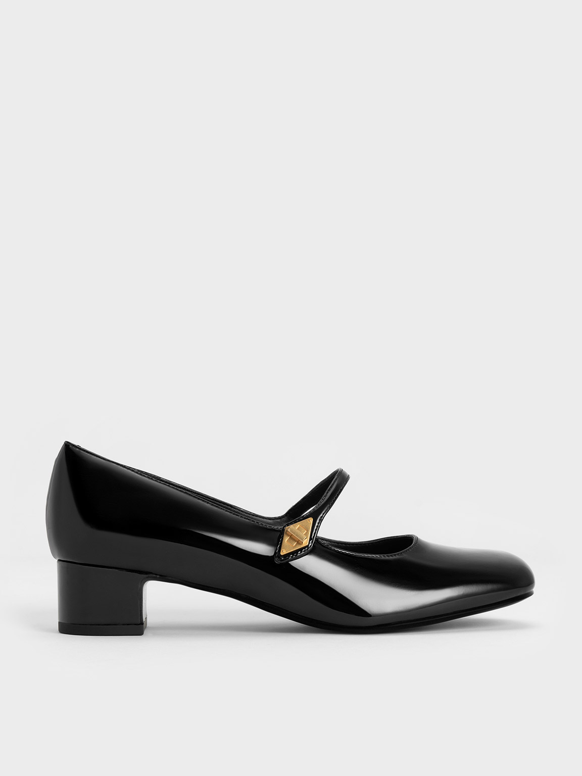 Black Patent Metallic Accent Mary Jane Pumps | CHARLES & KEITH