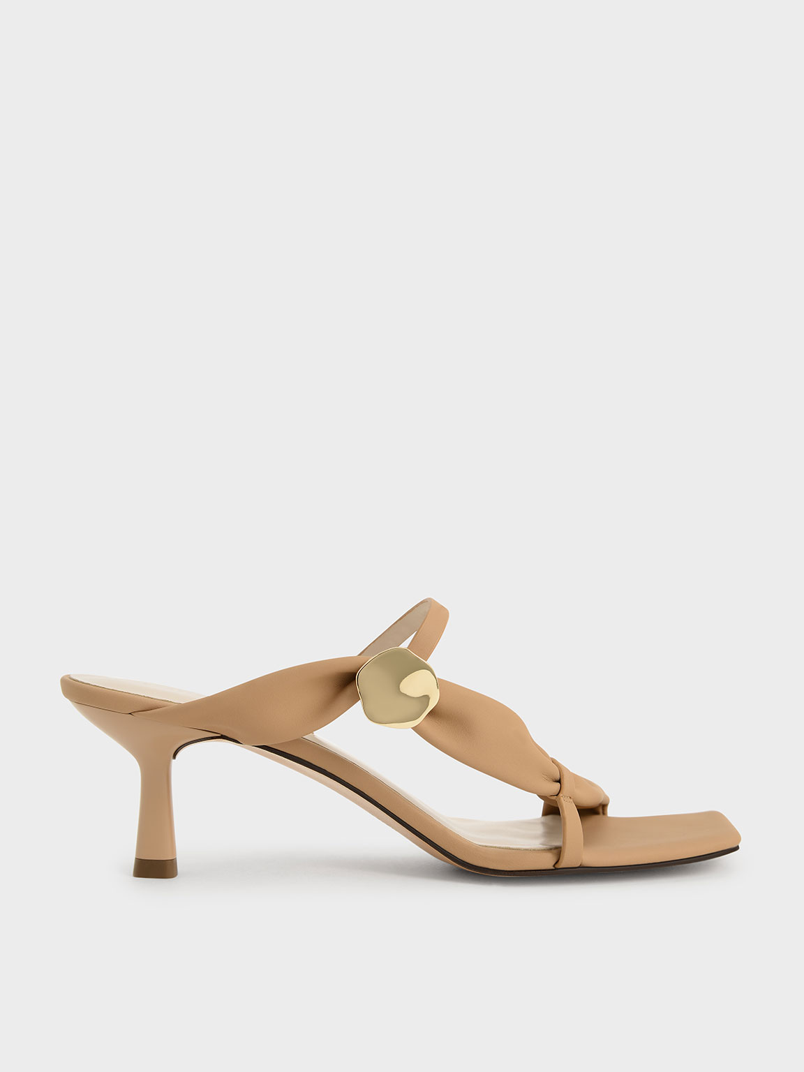 Beige Embellished Puffy Strap Mules - CHARLES & KEITH International