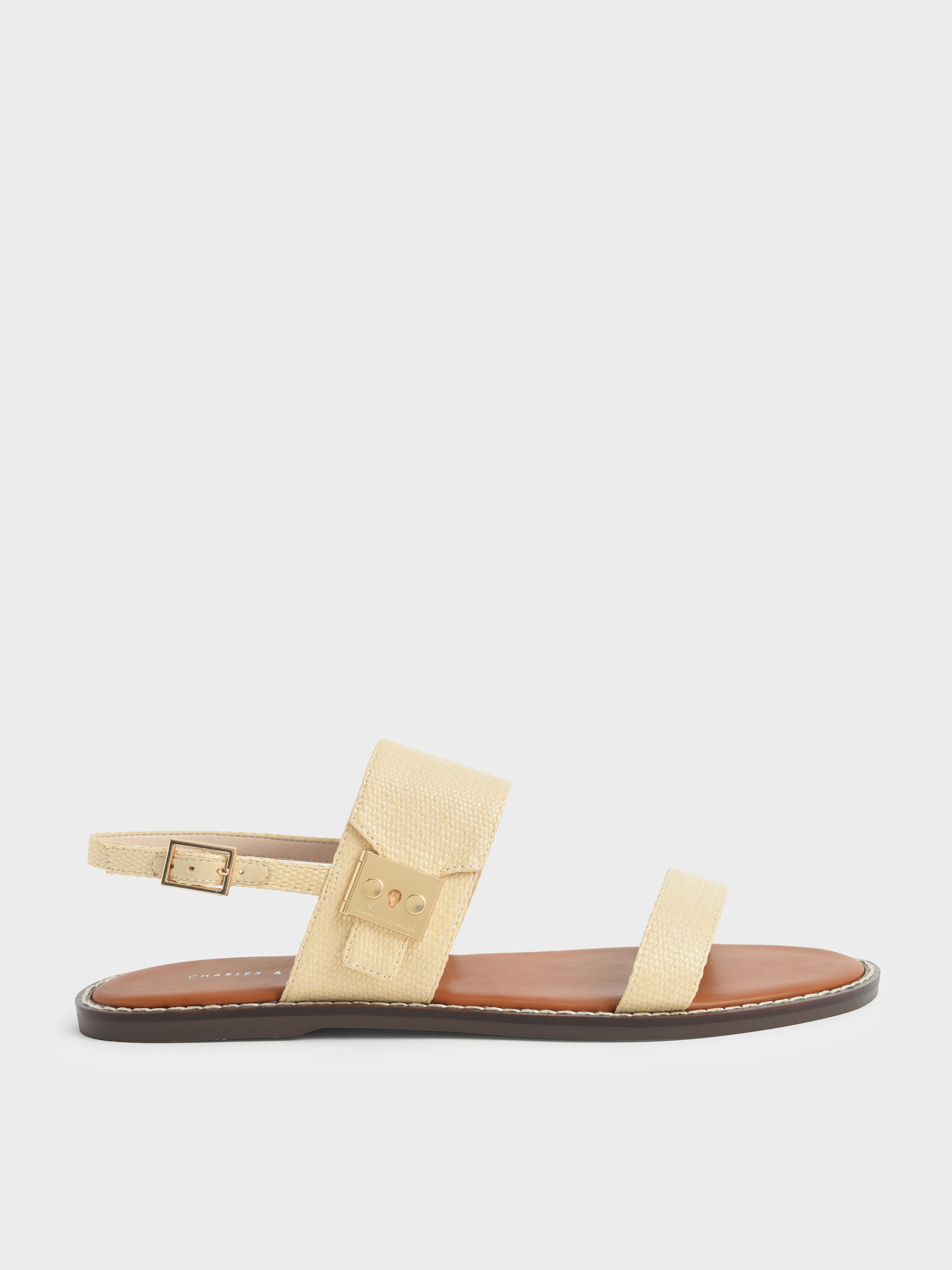 Sand Raffia Metallic Buckle Sandals - CHARLES & KEITH