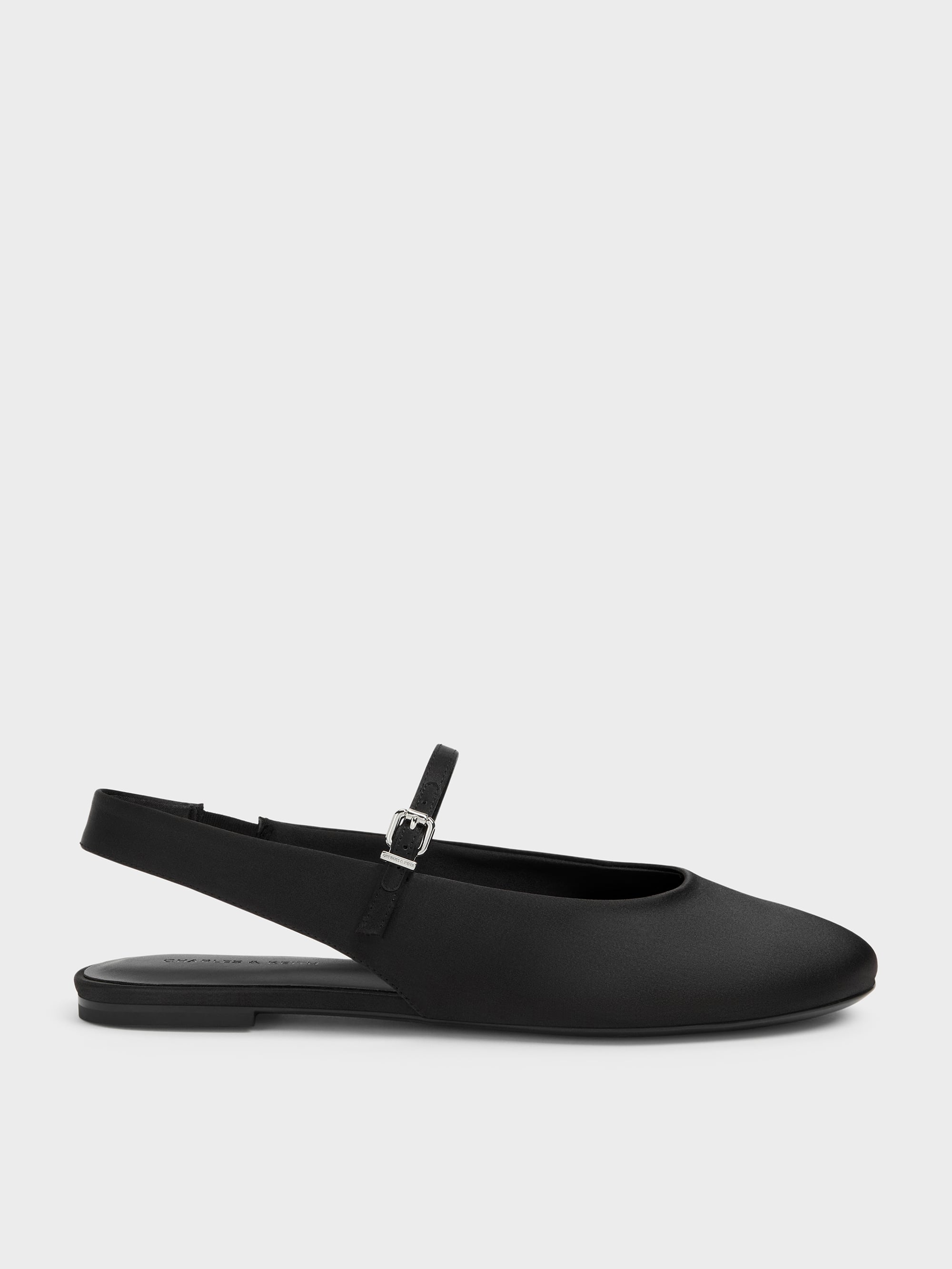 Imani Satin Slingback Flats - Black Textured - CHARLES & KEITH KR