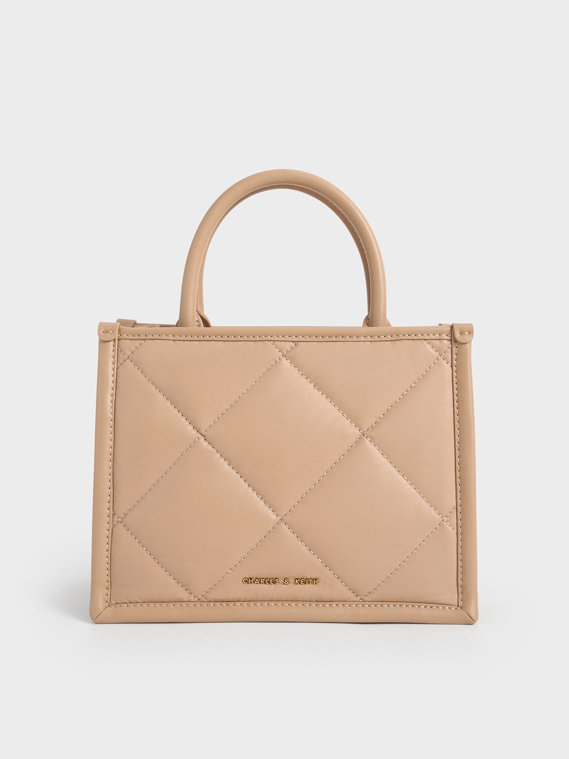 Charles & Keith Celia Quilted Tote Bag In Beige