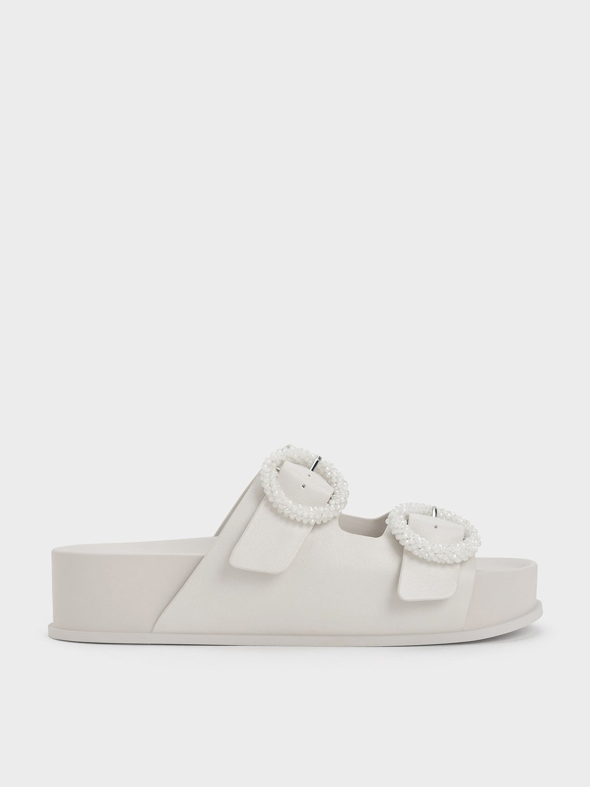 Charles & Keith Beaded Circle Slide Sandals In White
