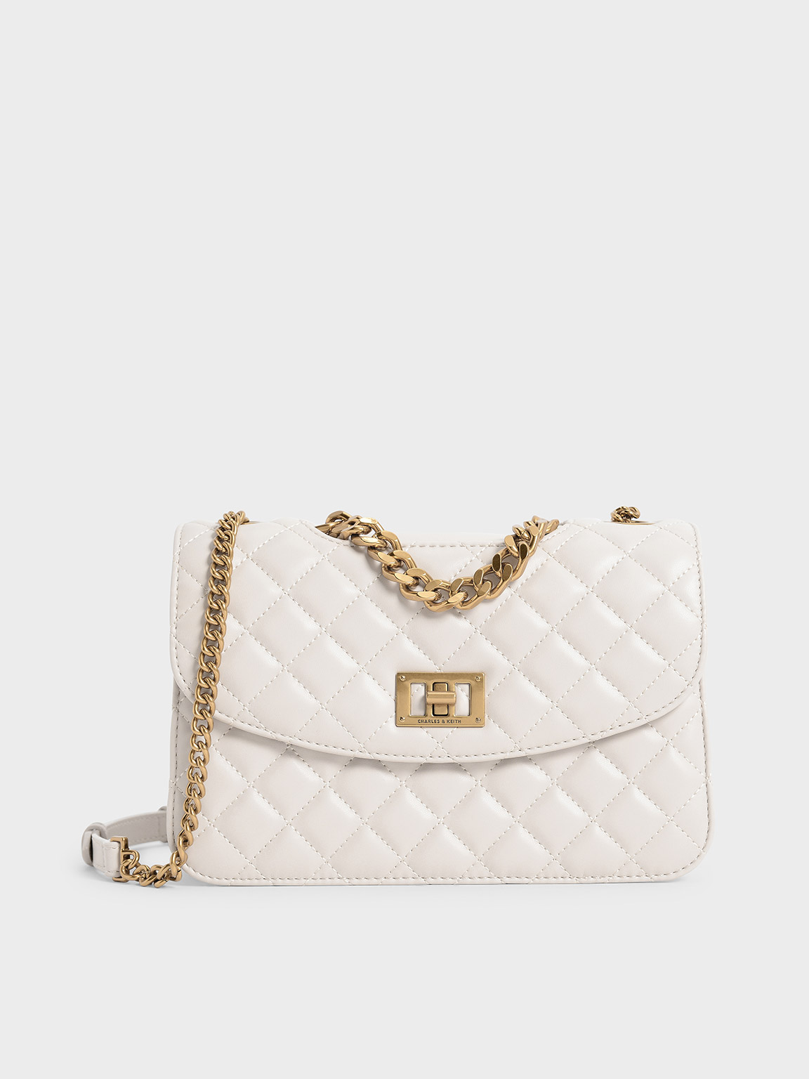 Charles & Keith - Women's Quilted Chain Bag, Ivory, S