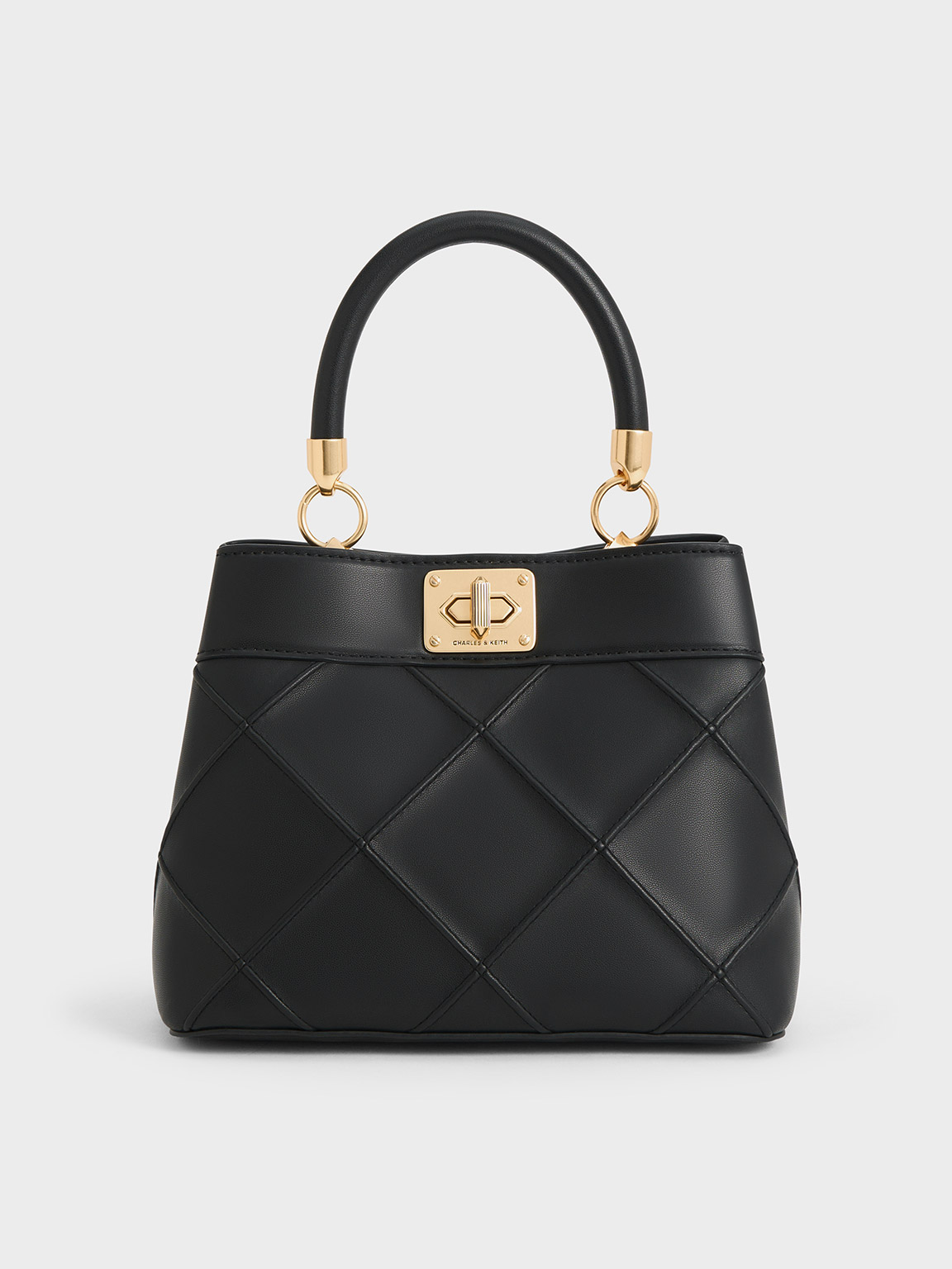 Charles & Keith Eleni Quilted Top Handle Bag In Black