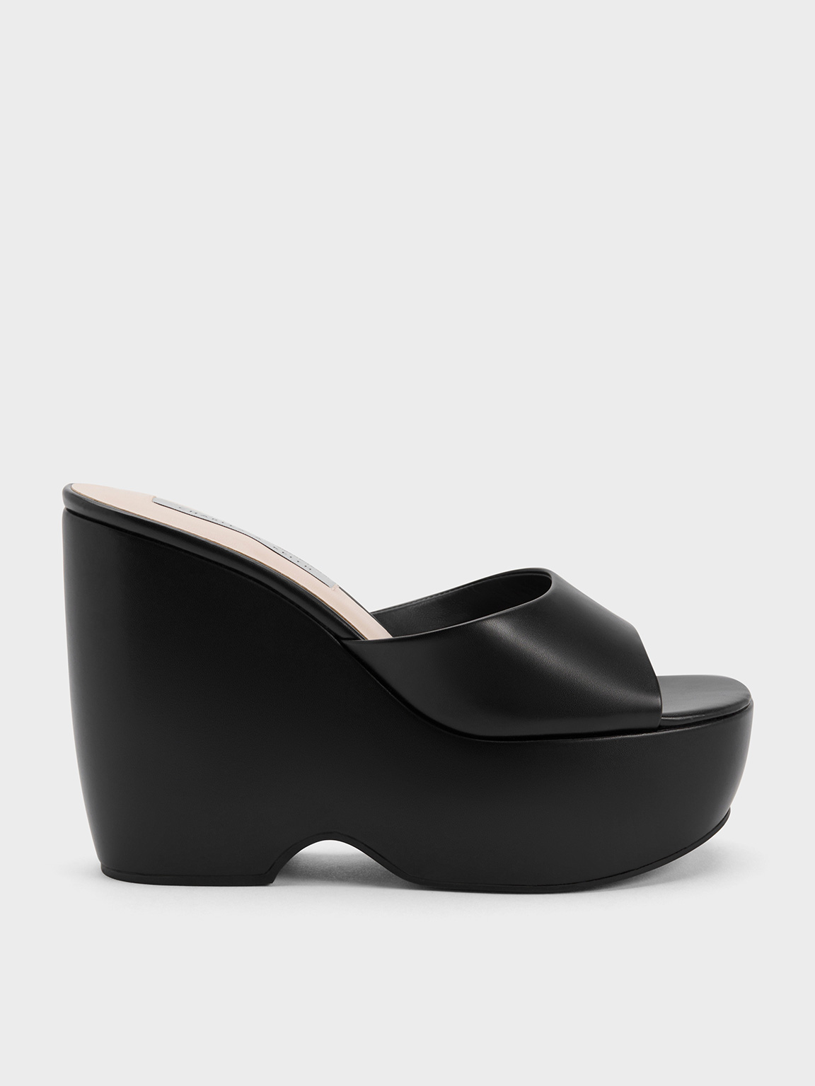 Charles & Keith Chunky Platform Wedge Mules In Black