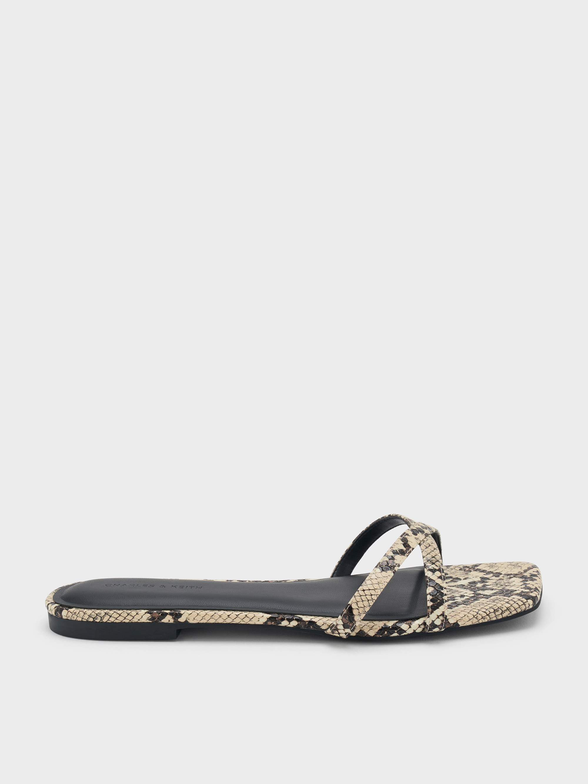 CHARLES & KEITH - Snake-Print Crossover Slide Sandals