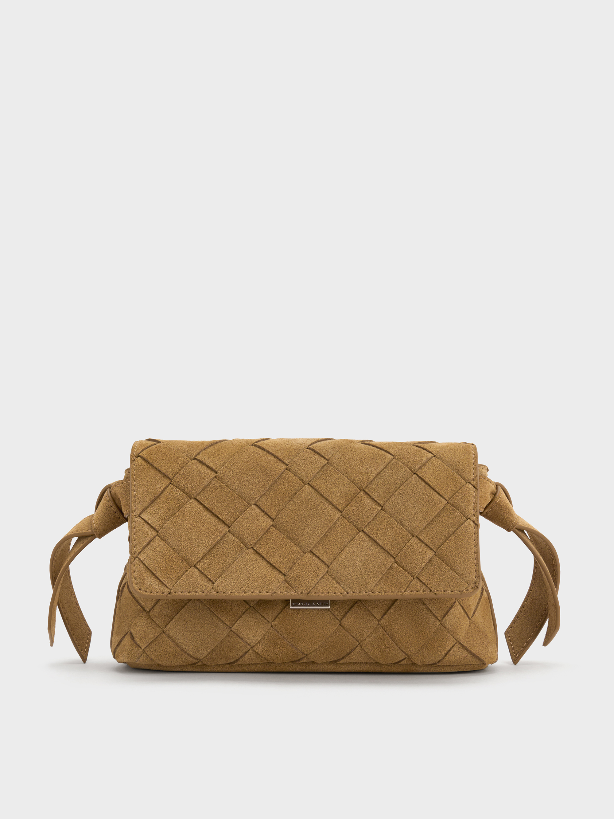 Charles & Keith - Ivette Recycled Suede Woven Crossbody Bag In Sand