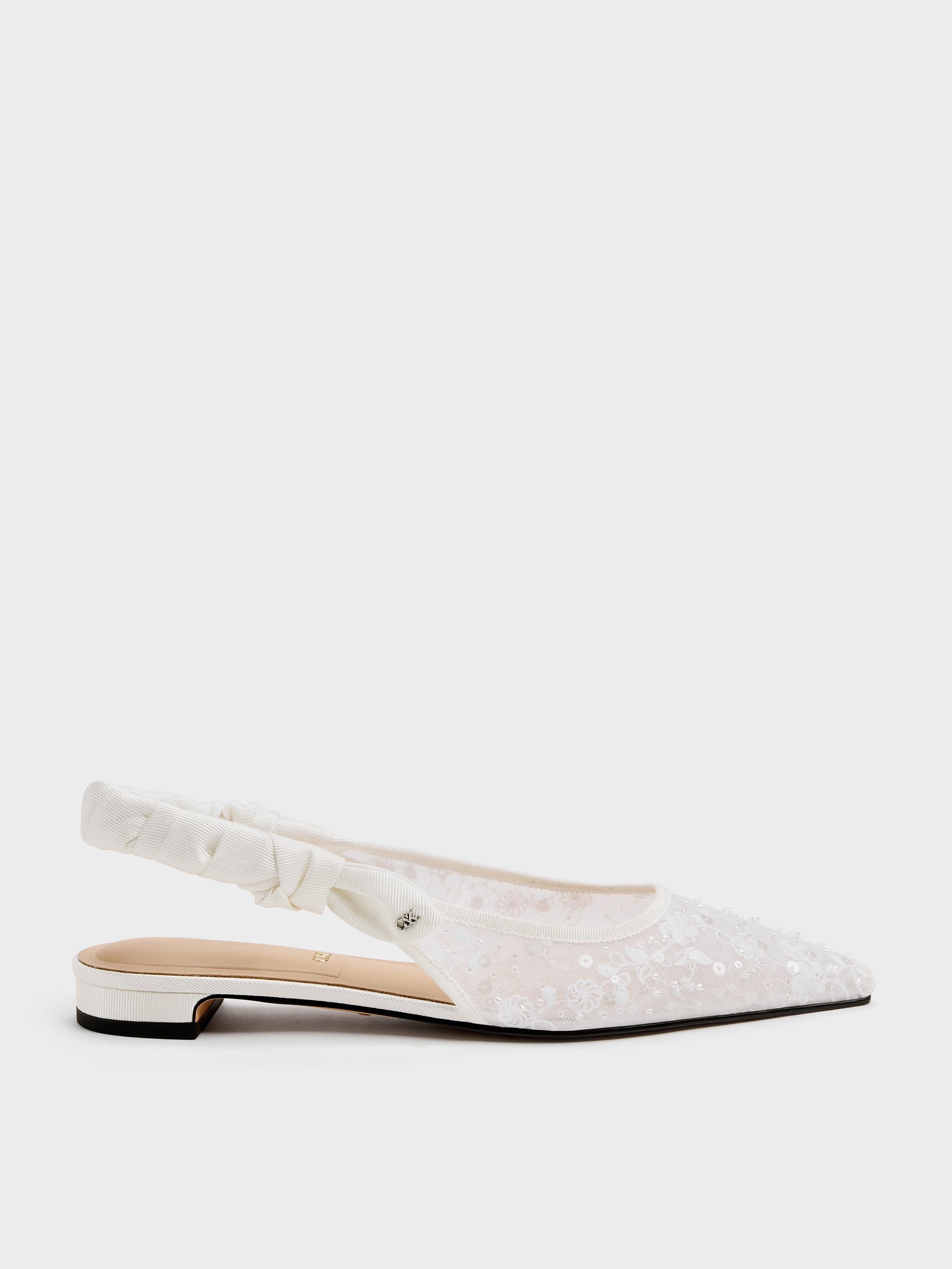 Tayari Embroidered-Mesh Slingback Flats - White - CHARLES & KEITH SG