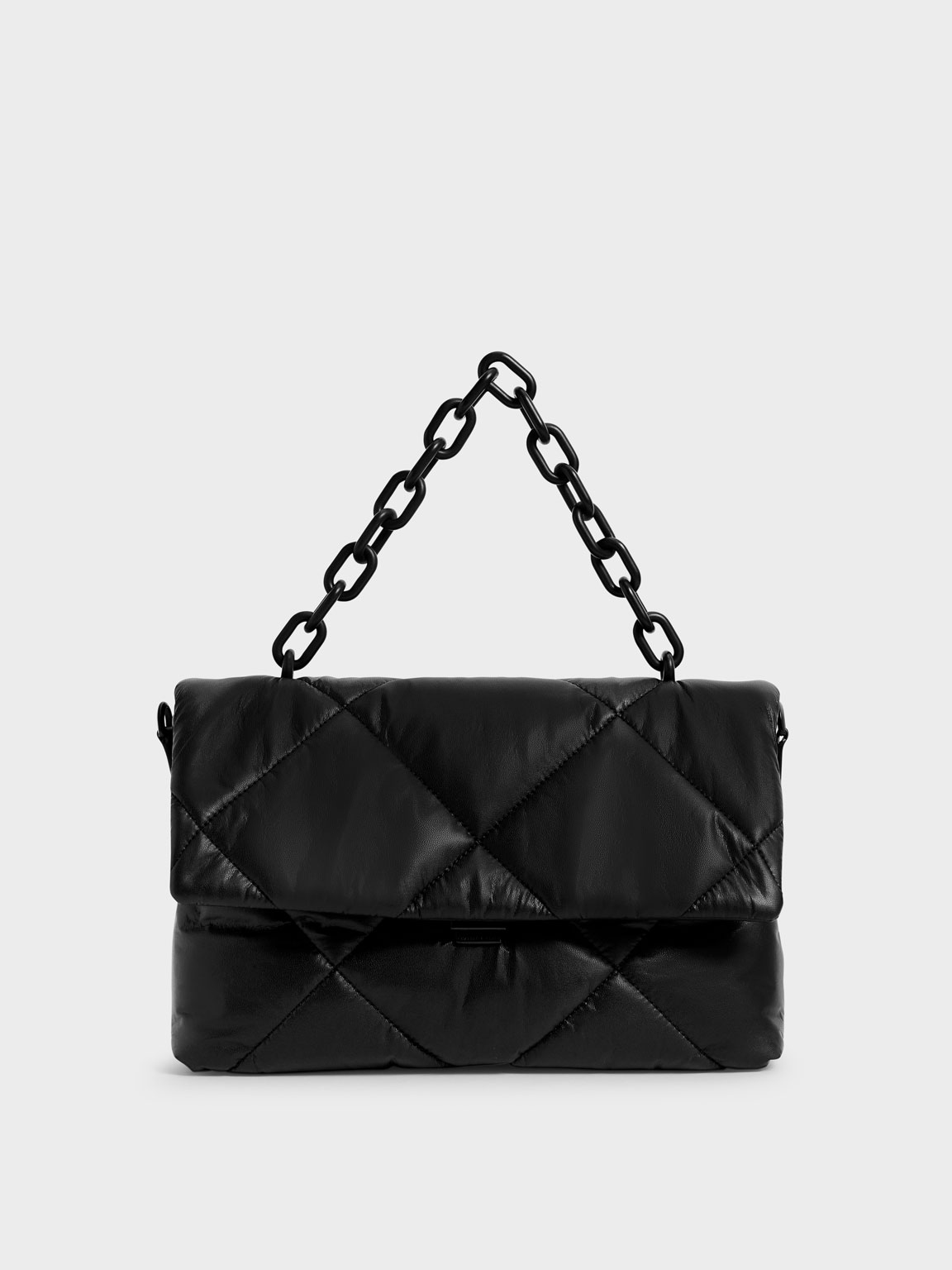 Matte Black Puffer Chain Shoulder Bag - CHARLES & KEITH VN
