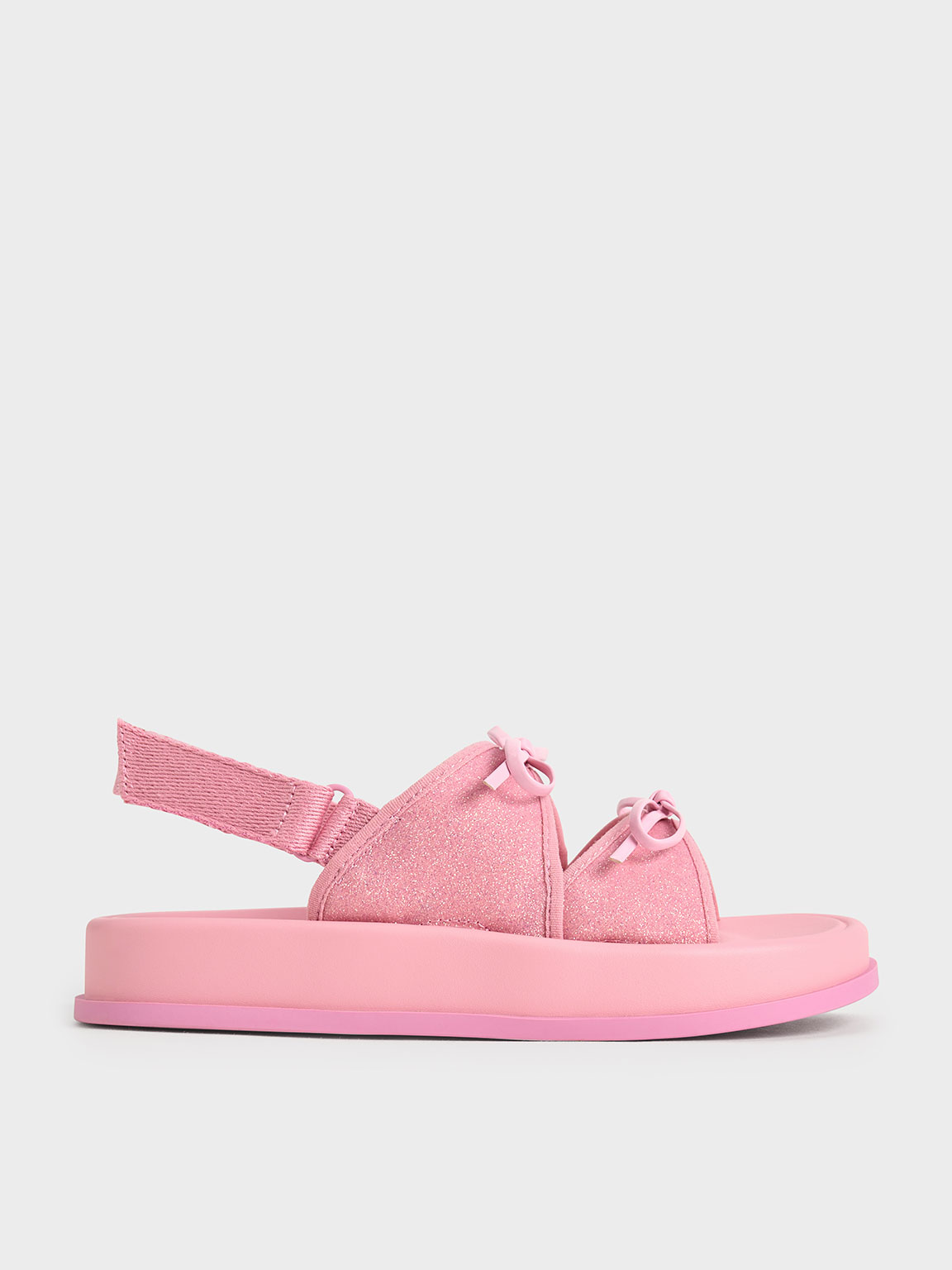 Shop Charles & Keith - Girls' Glittered Double Bow Sandals In Pink