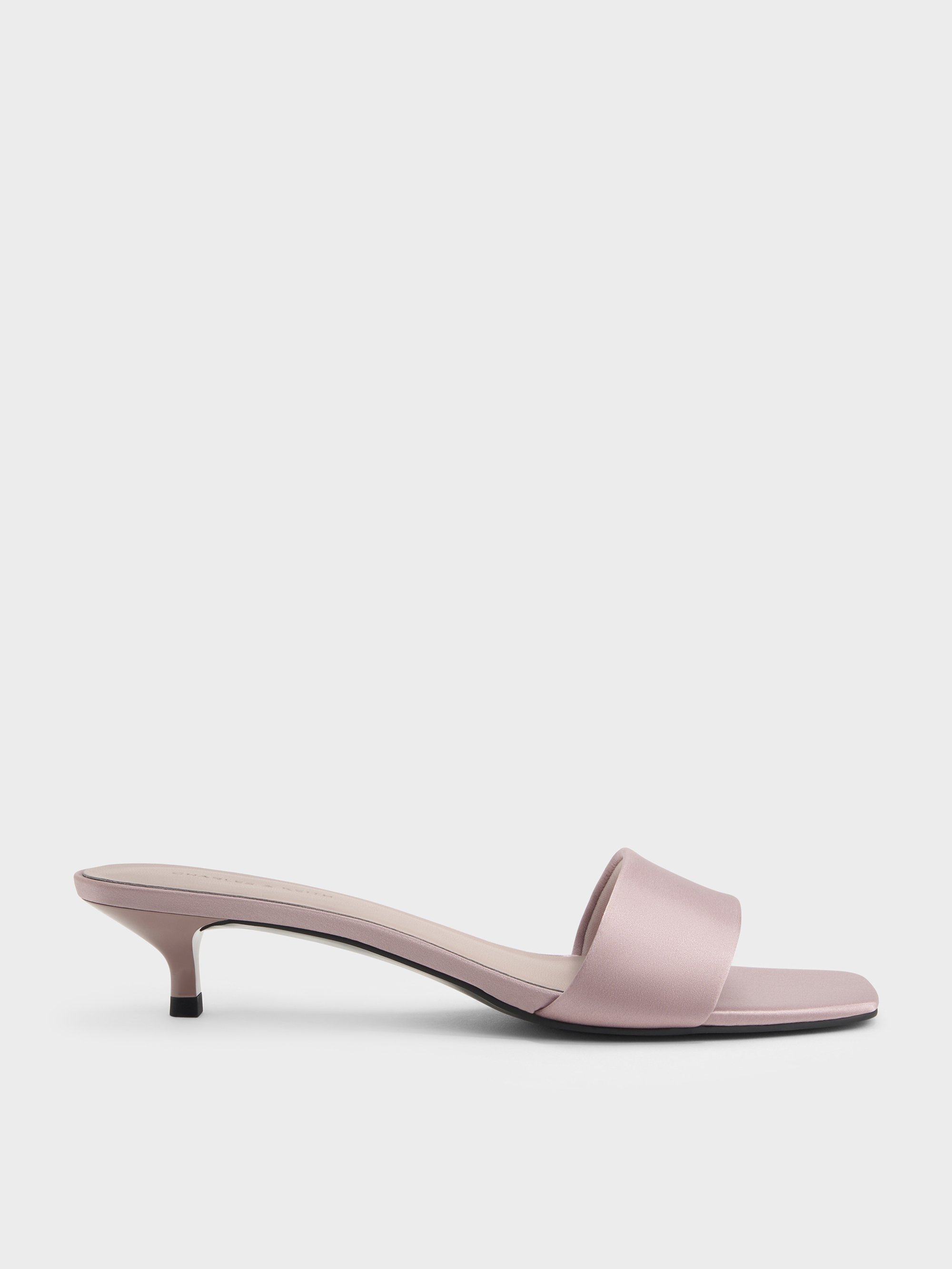 Charles & Keith - Susie Satin Kitten-heel Mules In Pink