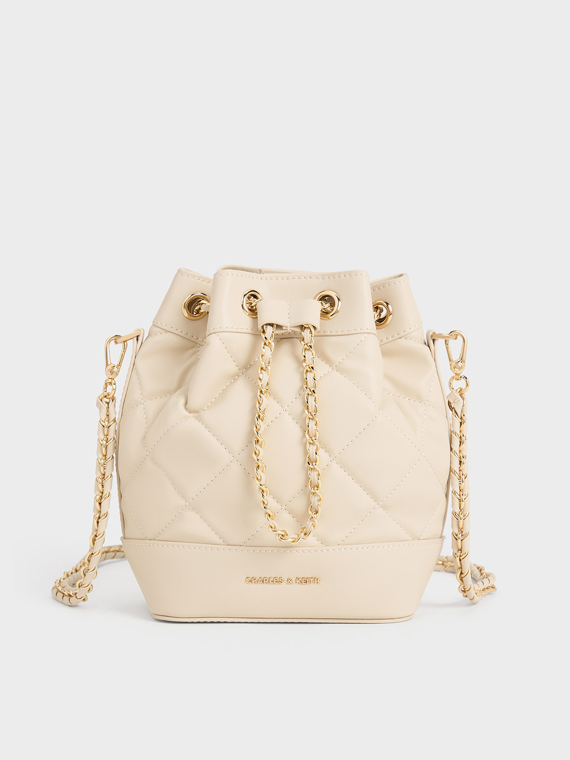 Charles Keith Women s Julia Quilted Two Way Bucket Bag Natural Bucket Bags