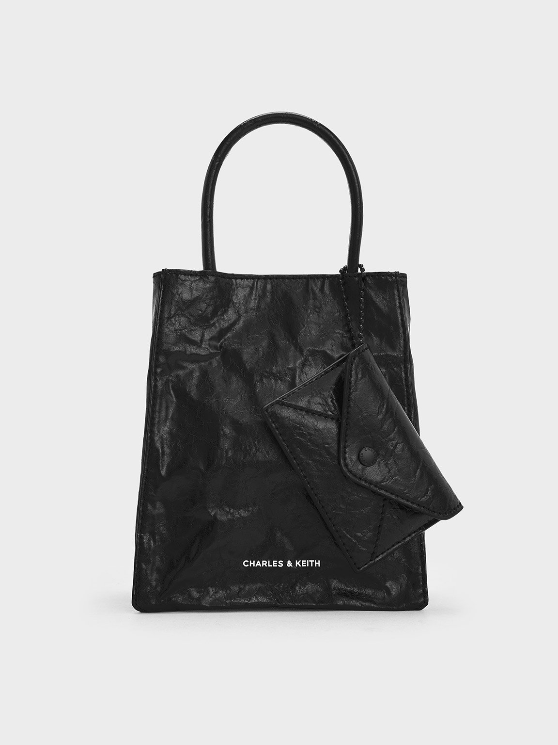 Charles & Keith Matina Crinkle-effect Elongated Tote Bag In Jet Black
