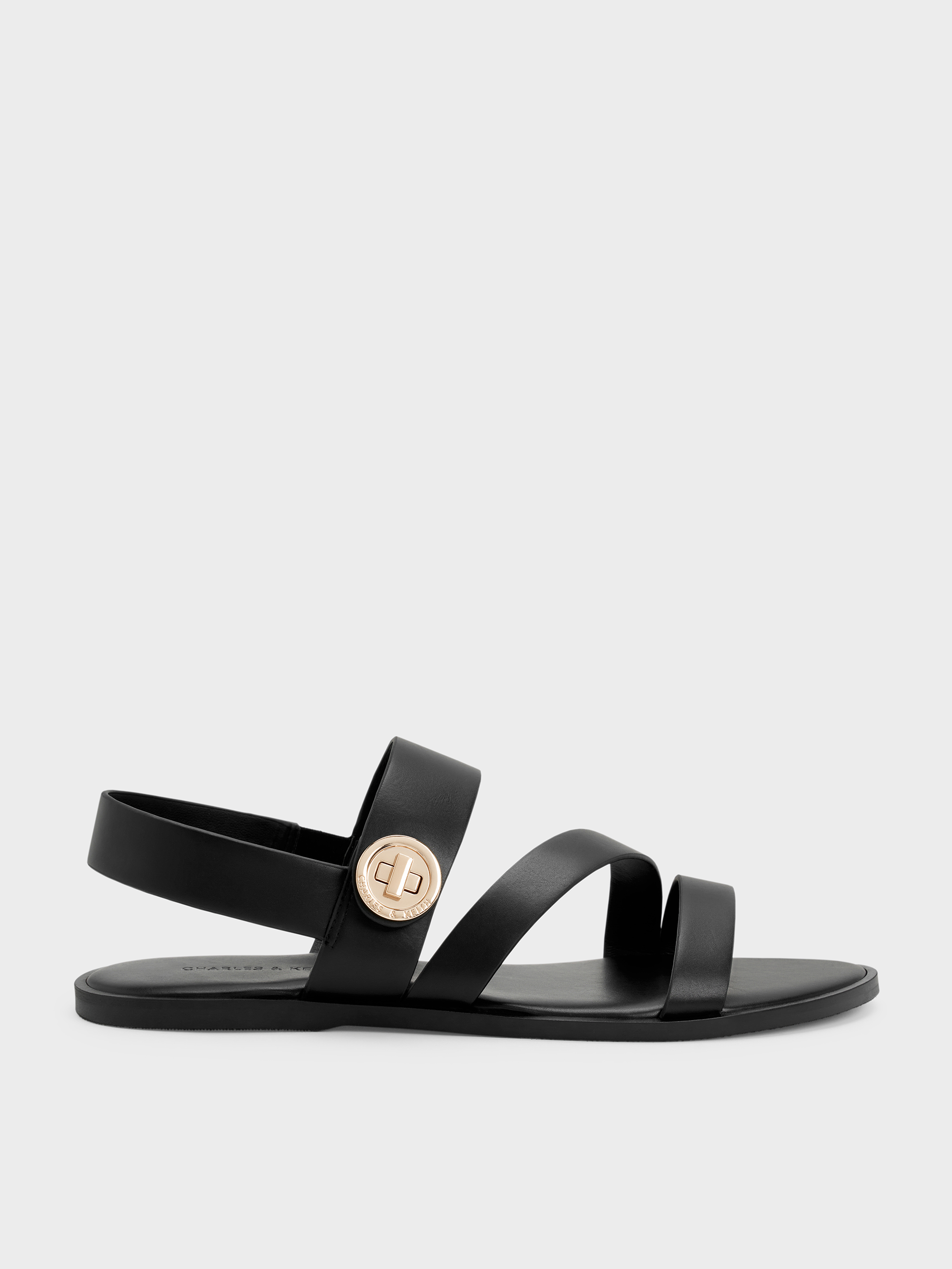 Black Yara Turn Lock Strappy Sandals - Black - Shoes - CHARLES