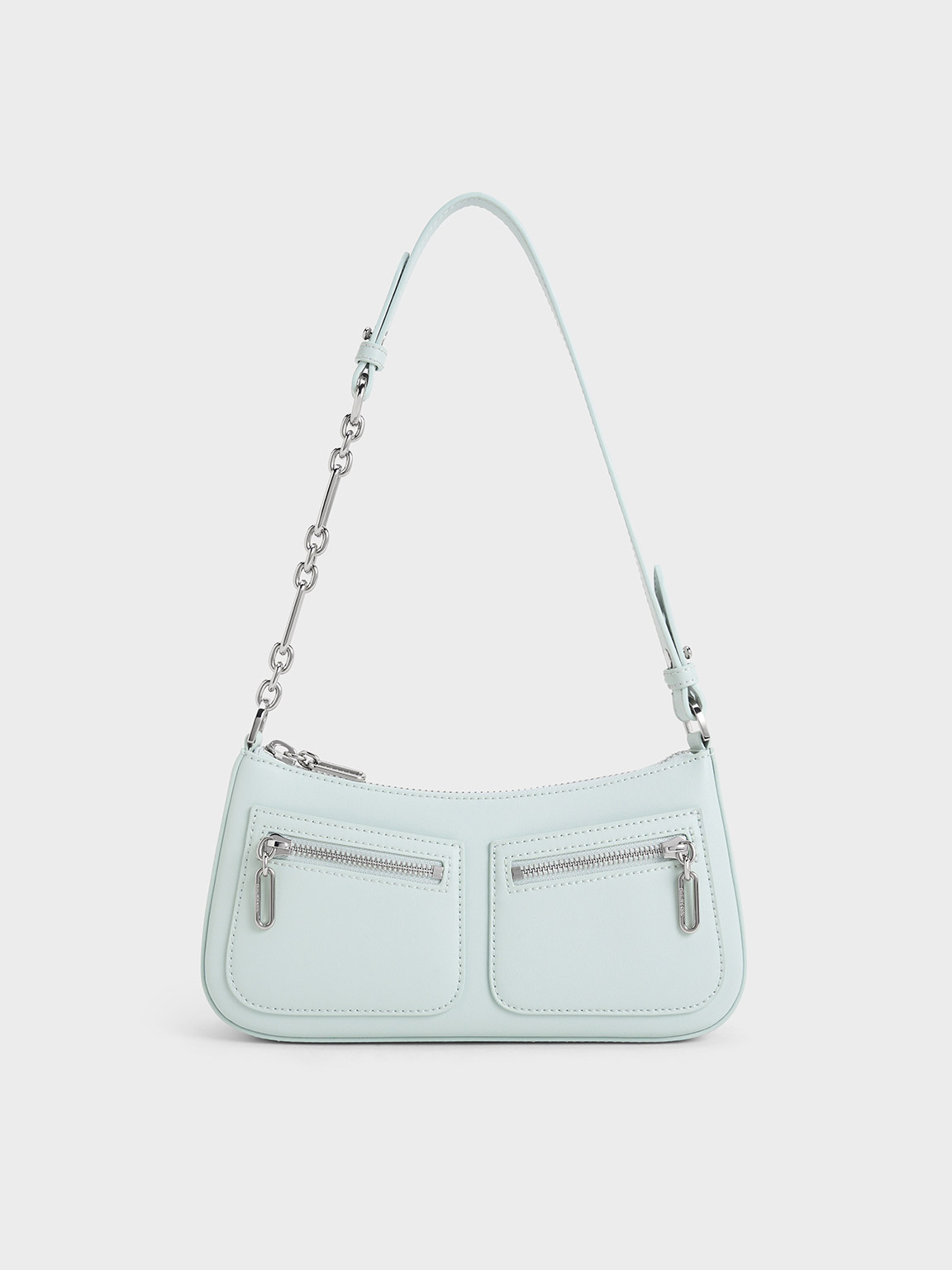 Sage Green Chain-Strap Shoulder Bag - CHARLES & KEITH