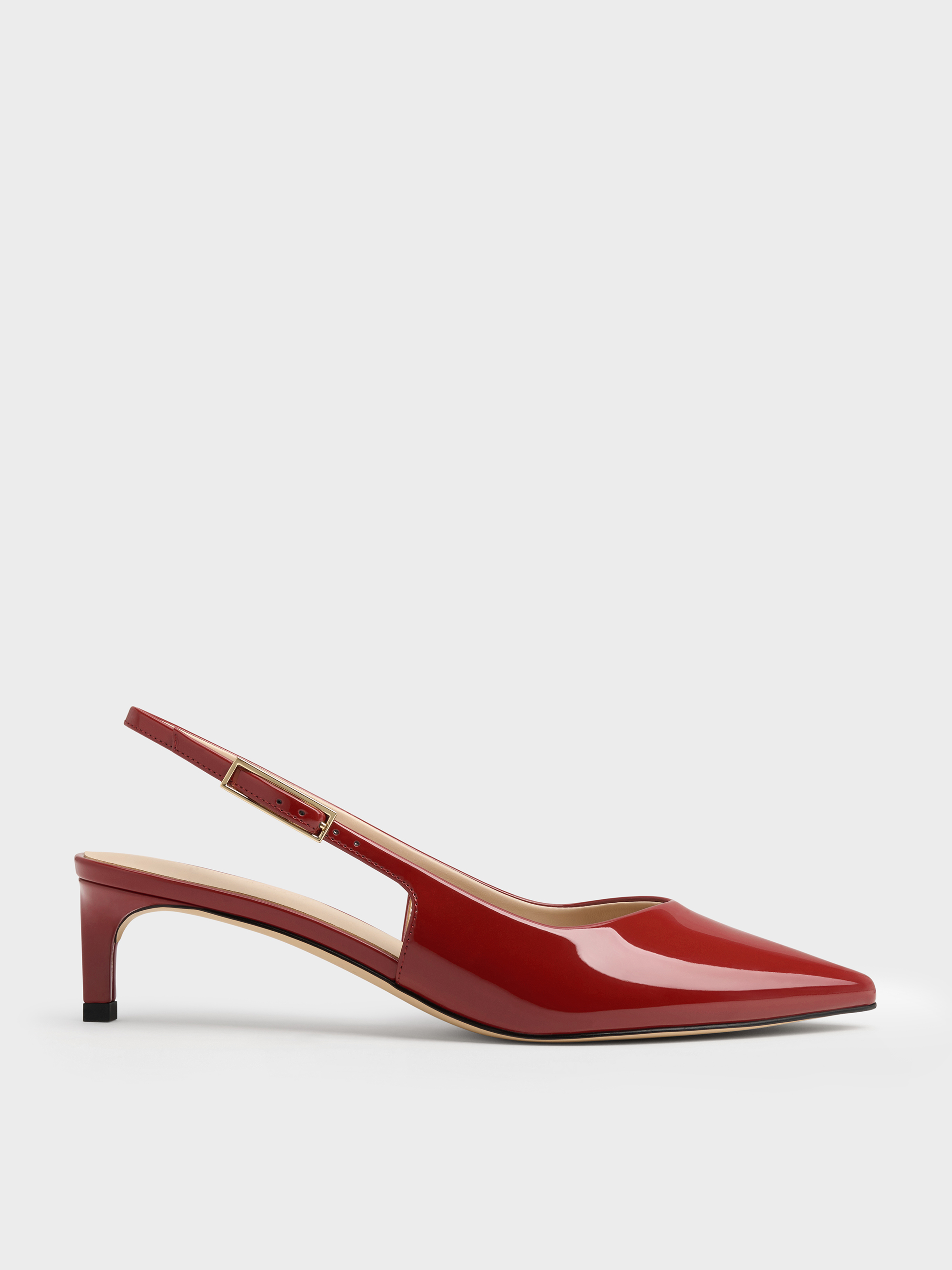 Red Luciana Patent Slingback Kitten Heels | CHARLES & KEITH