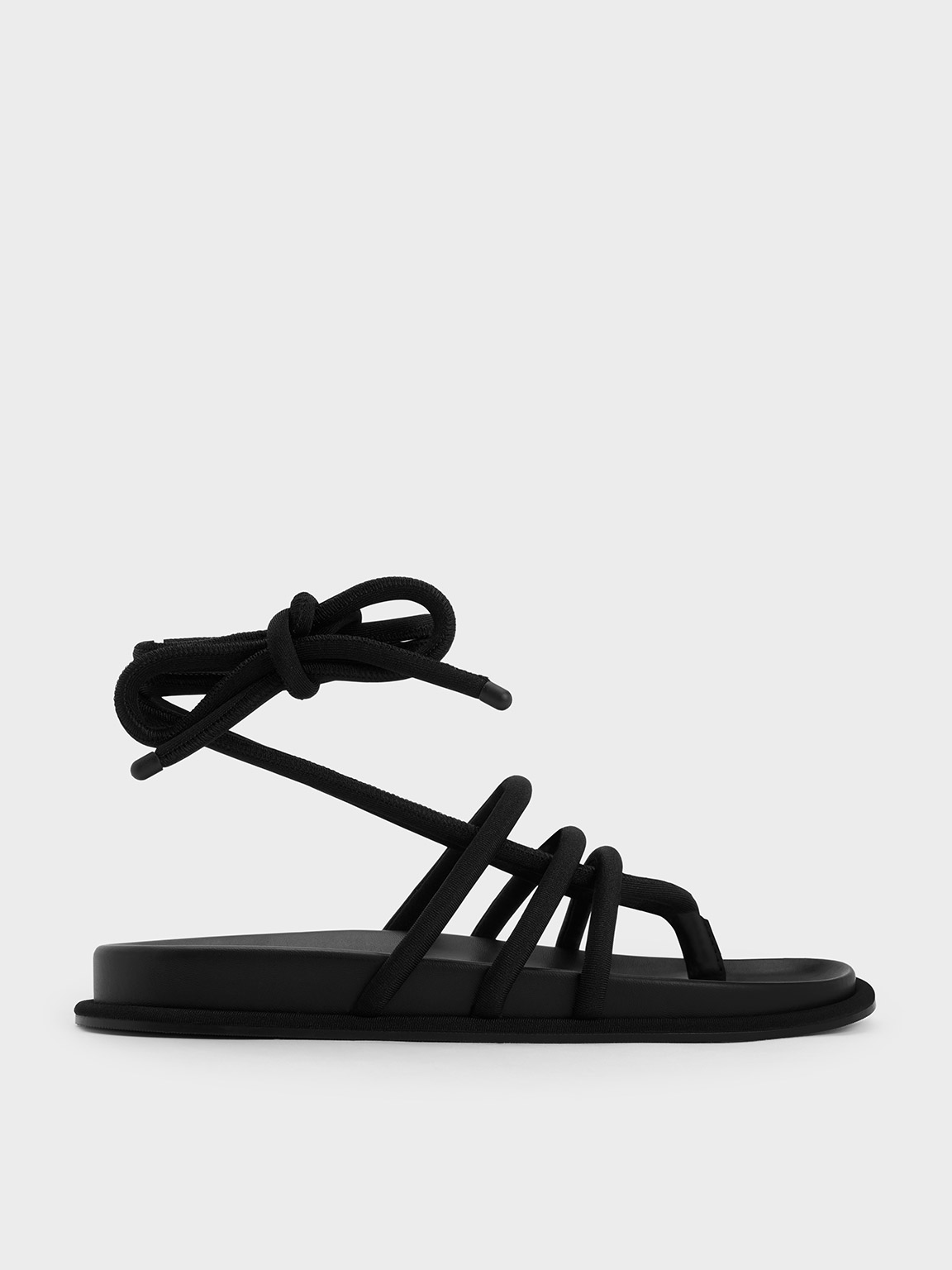 Shop Charles & Keith - Toni Tubular Tie-around Sandals In Black Textured