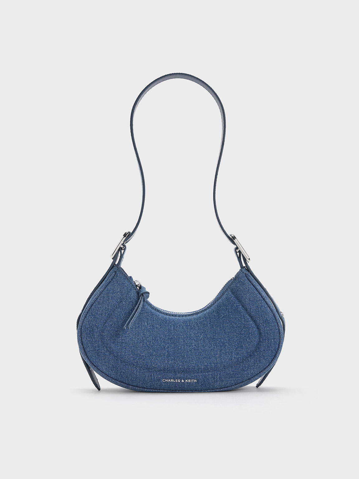 Charles & Keith Petra Denim Curved Shoulder Bag In Denim Blue ModeSens
