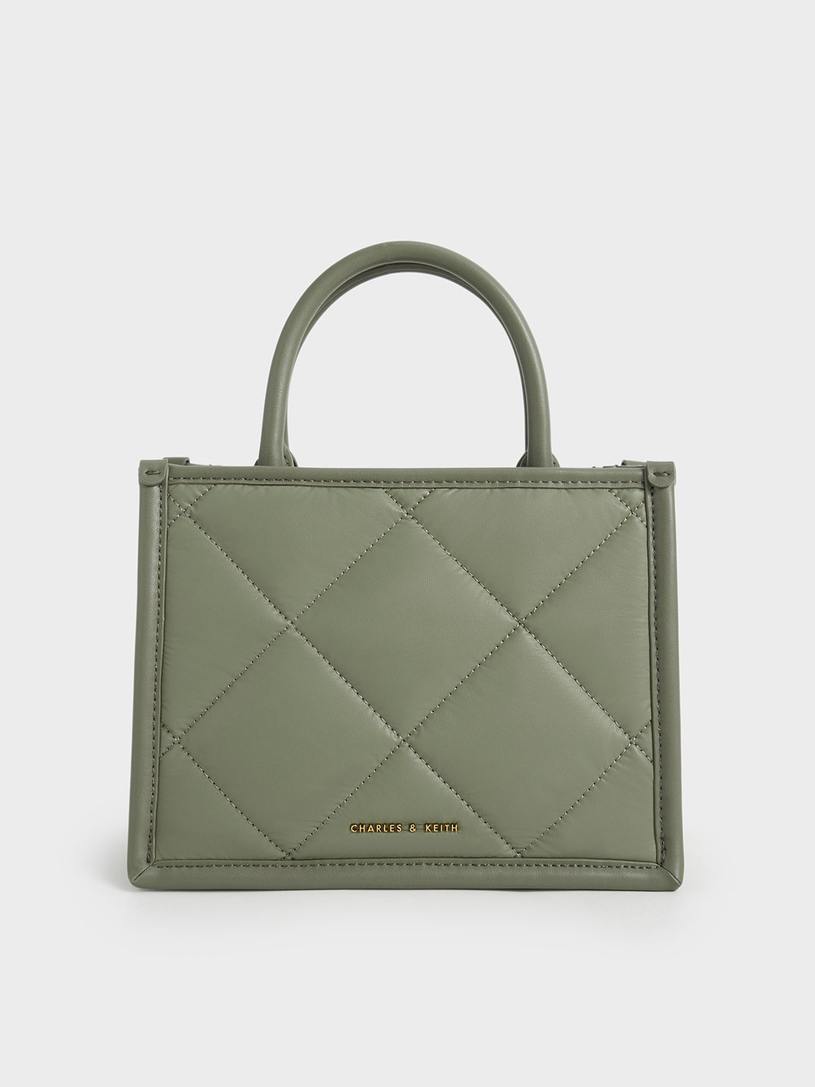 Charles & Keith Celia Quilted Tote Bag In Sage Green