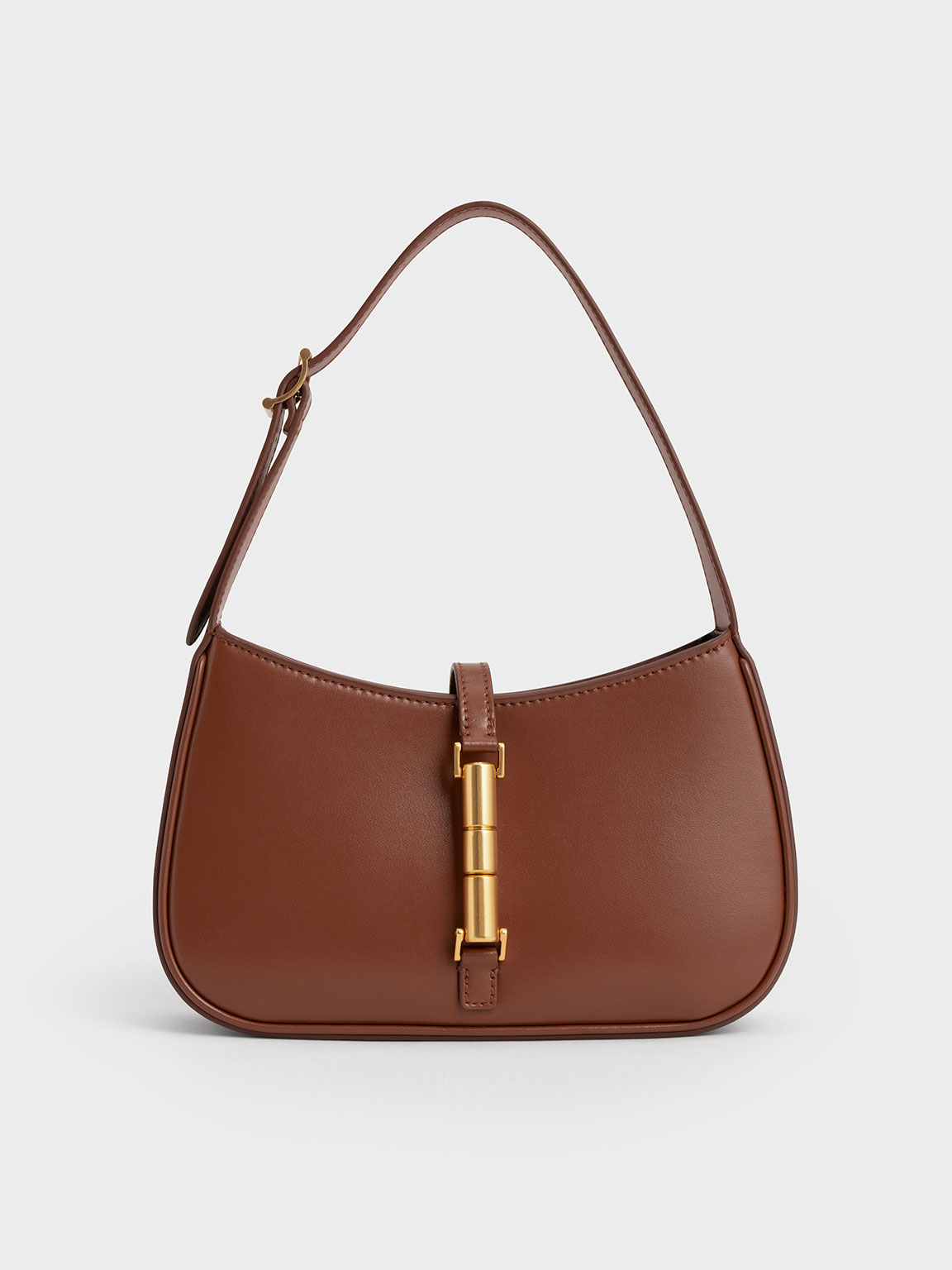 Brown Cesia Metallic Accent Shoulder Bag - CHARLES & KEITH US